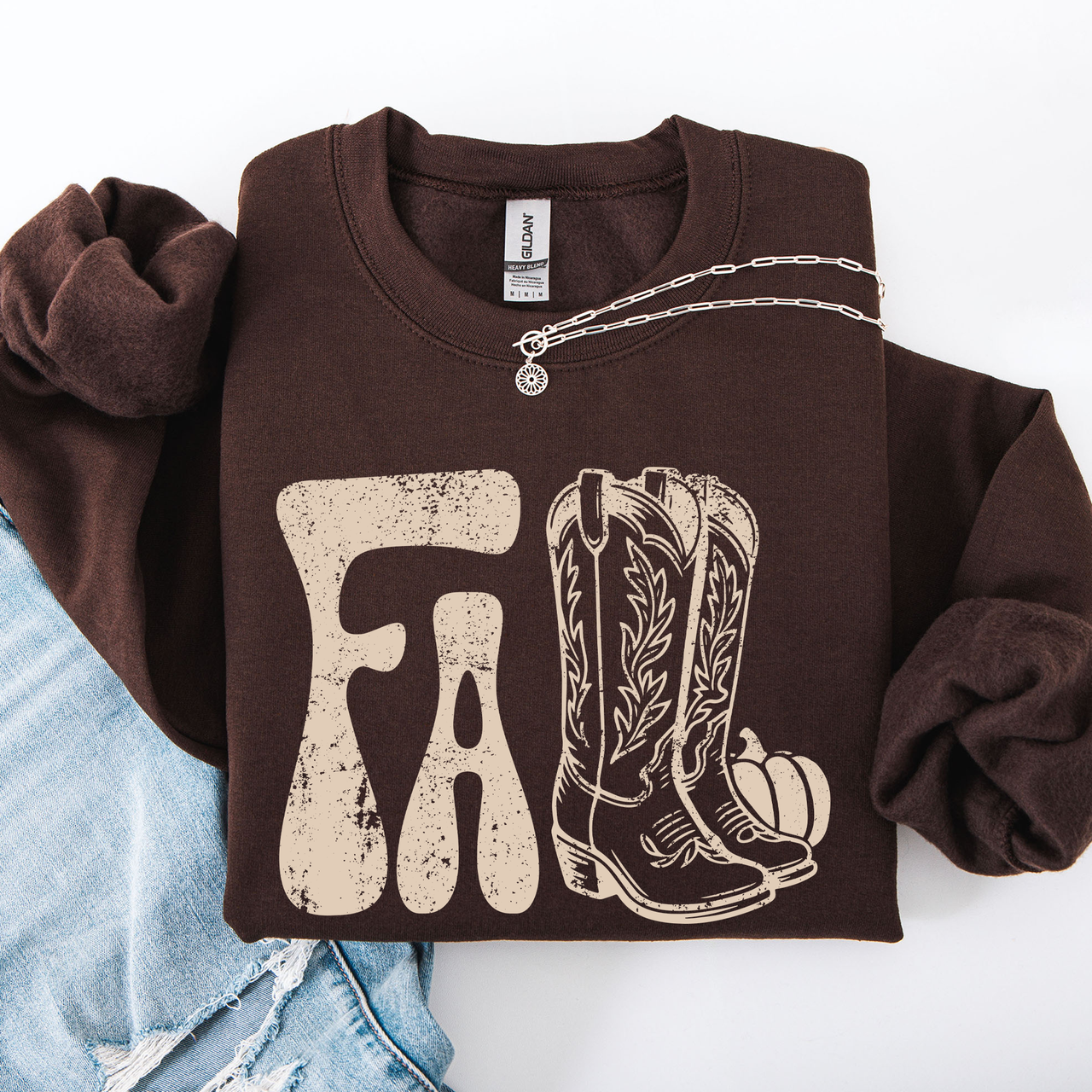 Fall Cowboy Boots Western Autumn Cozy Western Inspired Print Seasonal Style Sweatshirt