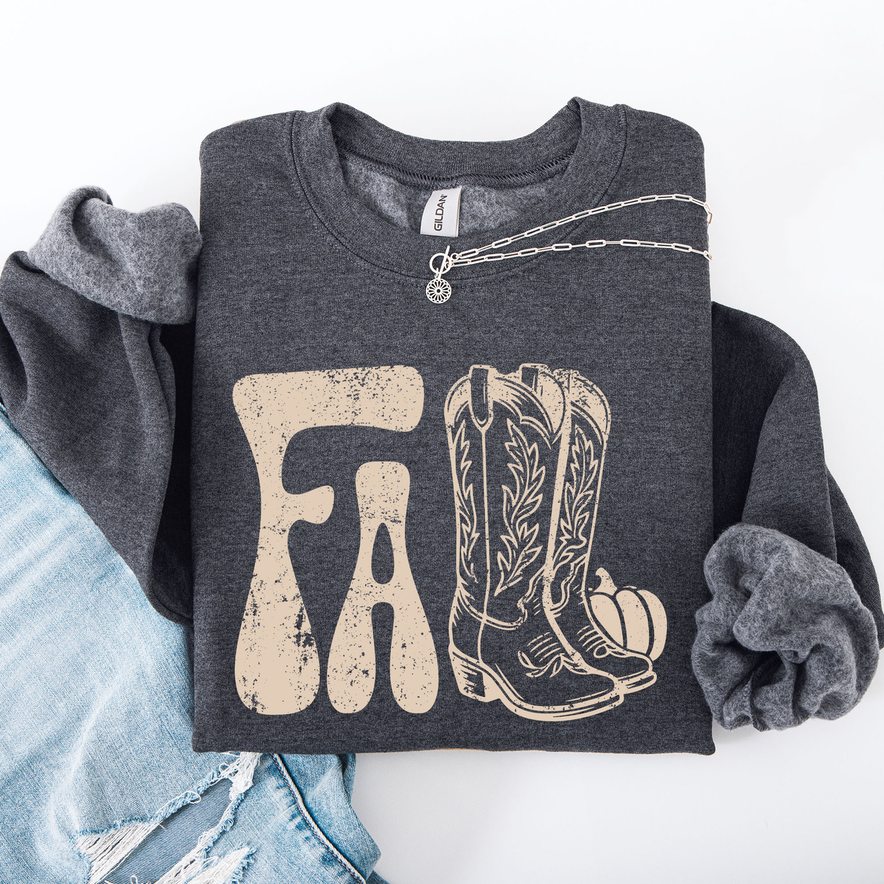 Fall Cowboy Boots Western Autumn Cozy Western Inspired Print Seasonal Style Sweatshirt