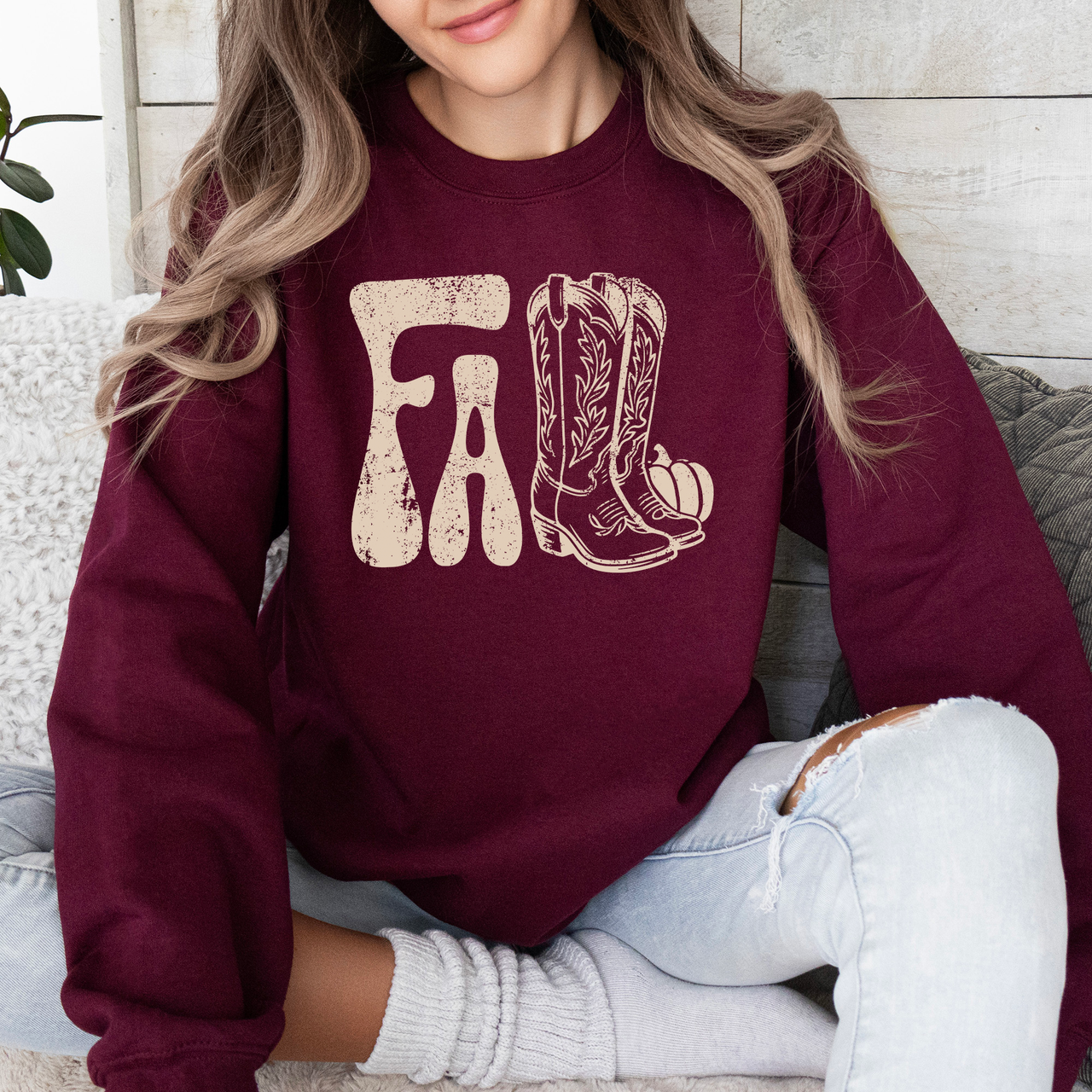 Fall Cowboy Boots Western Autumn Cozy Western Inspired Print Seasonal Style Sweatshirt