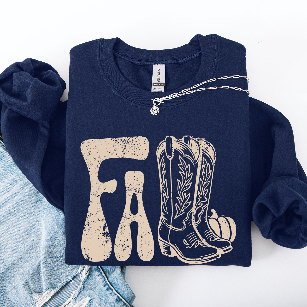 Fall Cowboy Boots Western Autumn Cozy Western Inspired Print Seasonal Style Sweatshirt