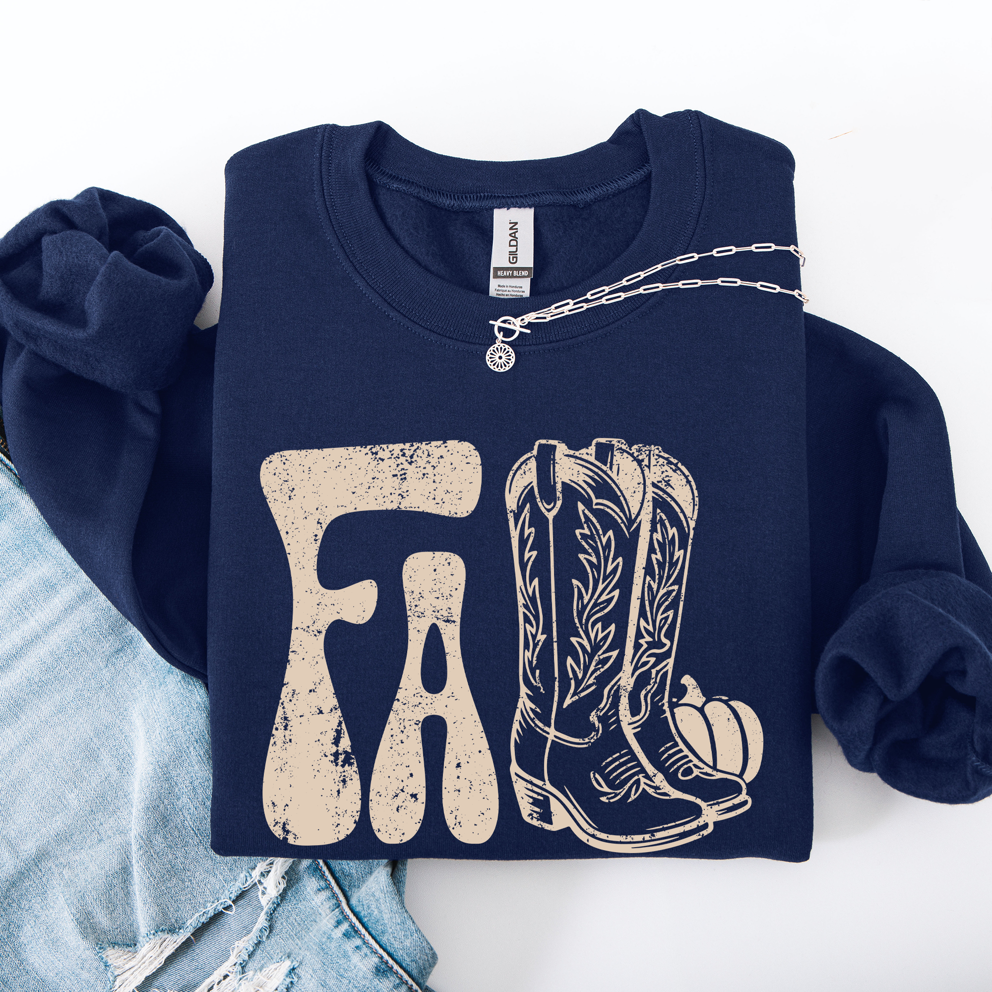 Fall Cowboy Boots Western Autumn Cozy Western Inspired Print Seasonal Style Sweatshirt