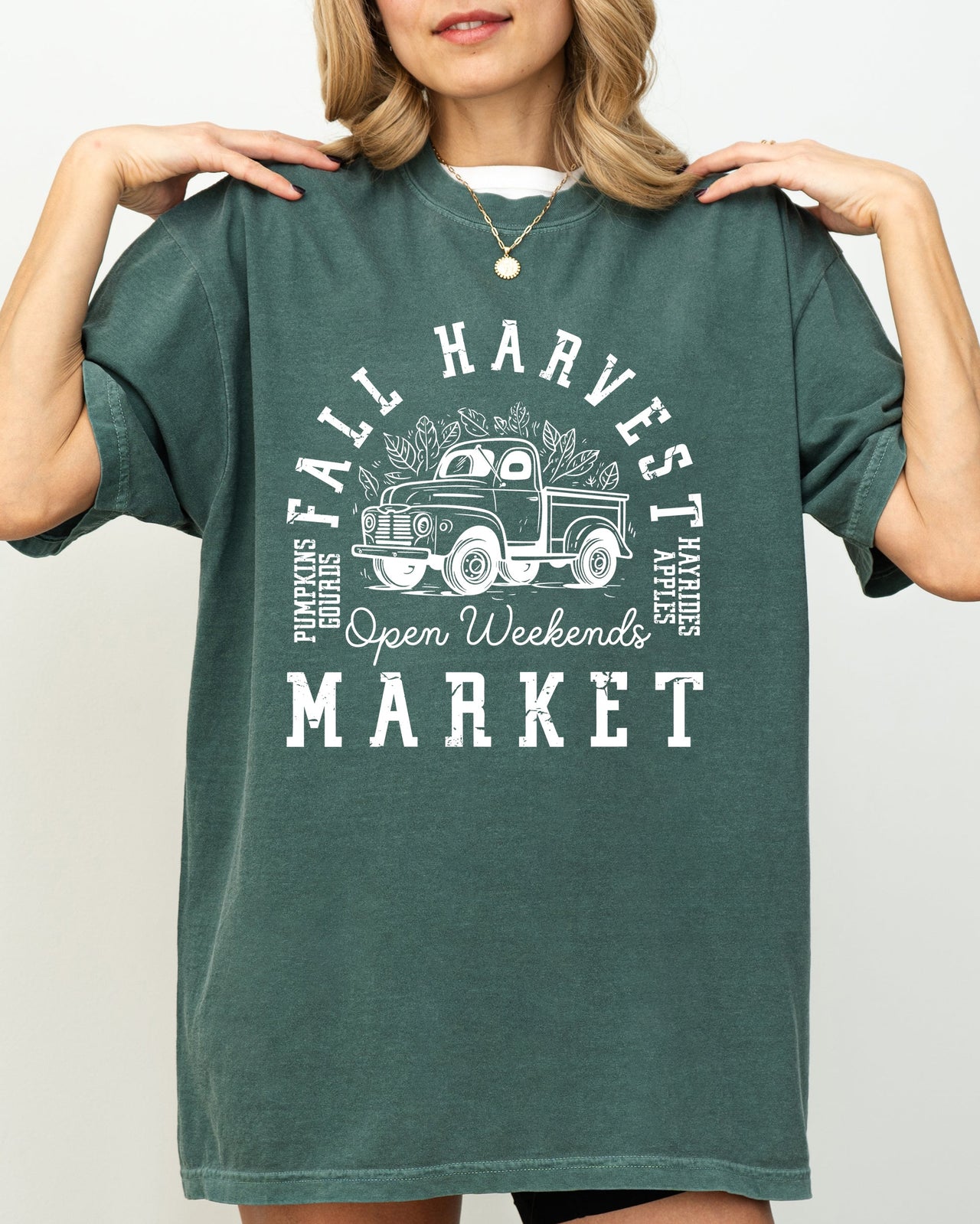 Fall Harvest Market Hayrides Pumpkins Autumn Thanksgiving Halloween Comfort Colors Tee