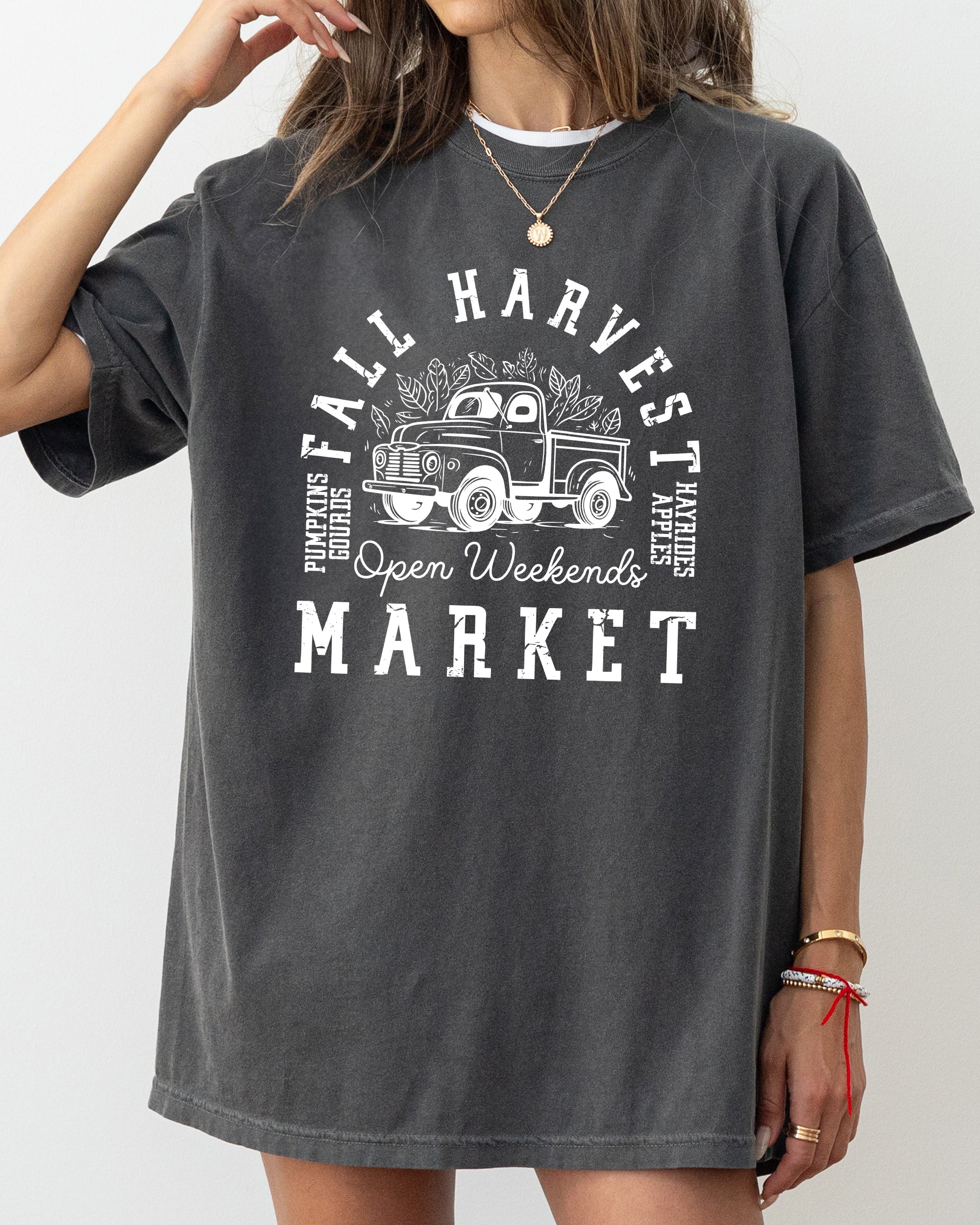 Fall Harvest Market Hayrides Pumpkins Autumn Thanksgiving Halloween Comfort Colors Tee