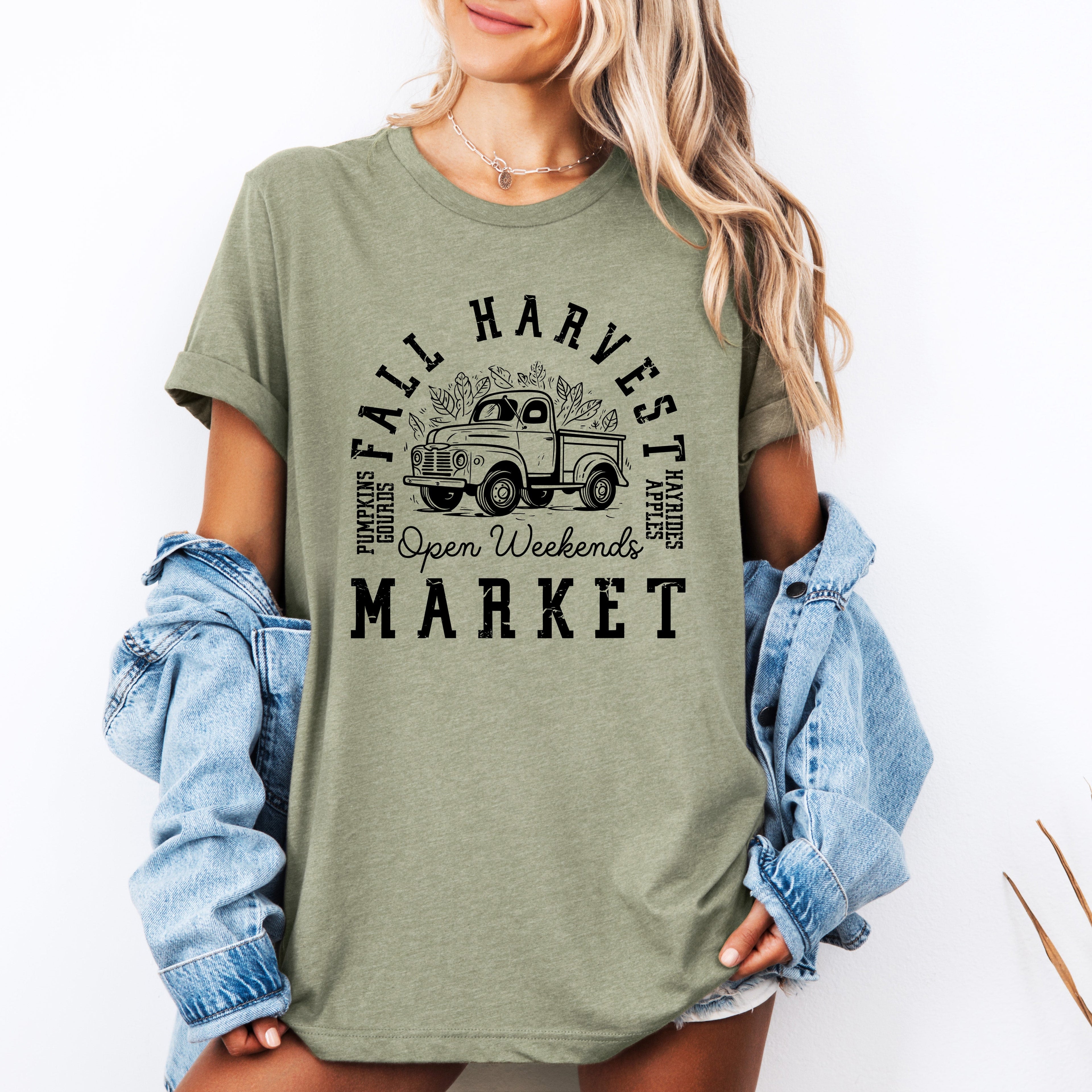 Fall Harvest Market Pumpkin Autumn Festival Patch Harvest Scene Cozy Graphic Tee