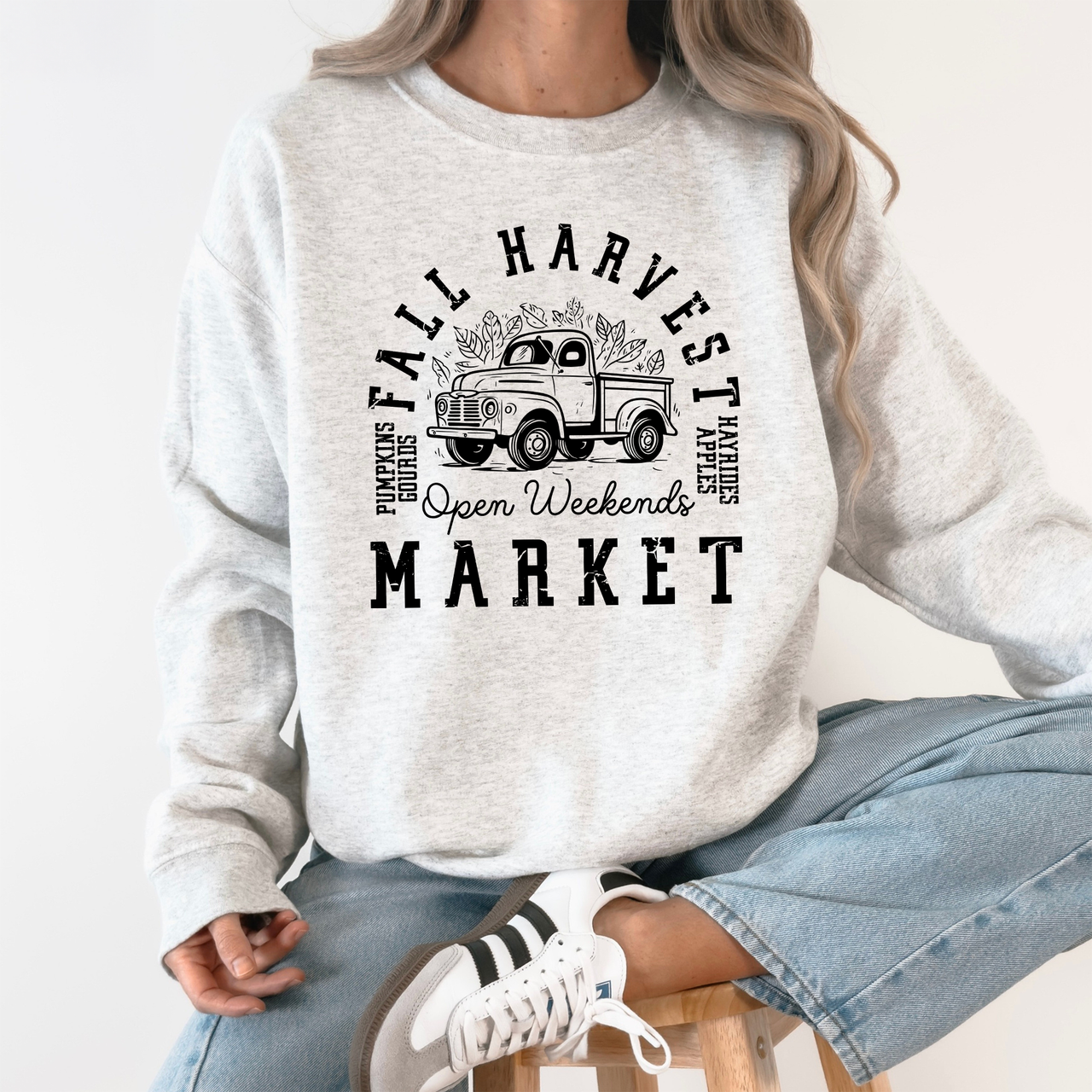 Fall Harvest Market Pumpkins Autumn Cozy Rustic Orchard Scene Graphic Art Sweatshirt