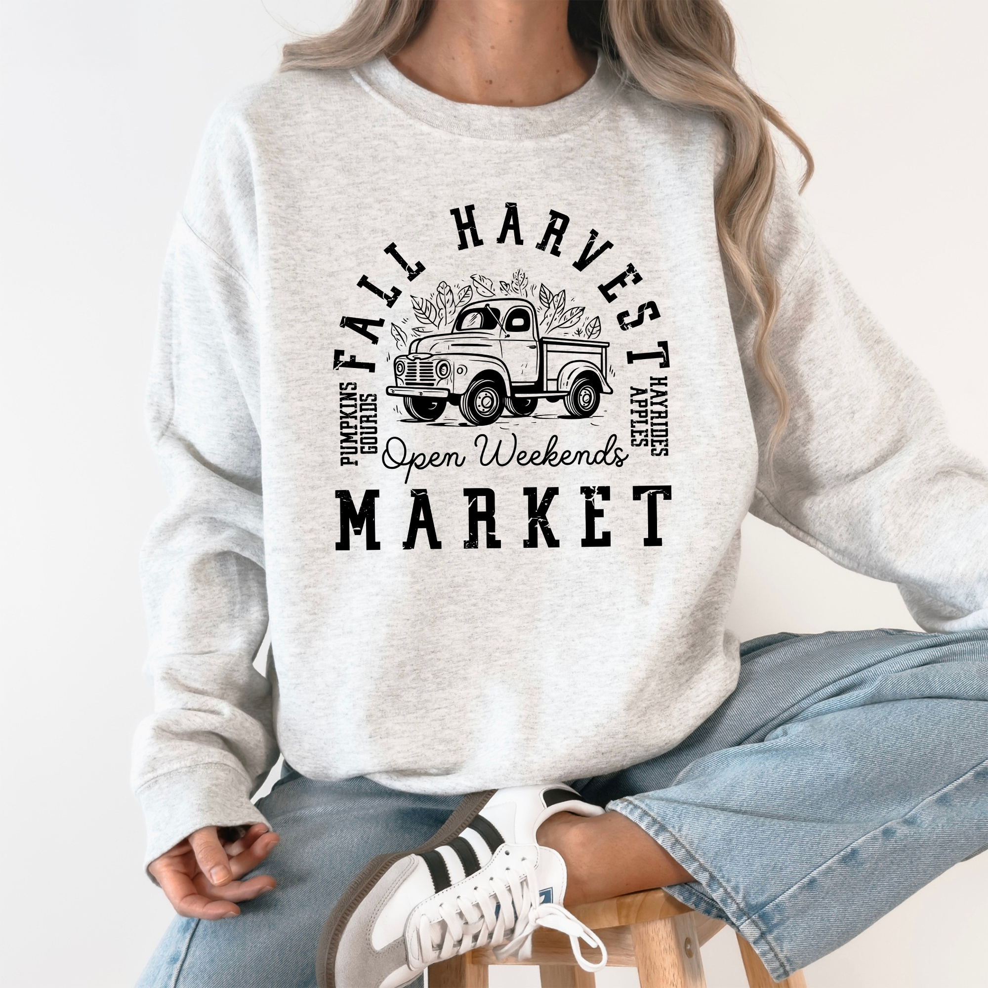 Fall Harvest Market Pumpkins Autumn Cozy Rustic Orchard Scene Graphic Art Sweatshirt