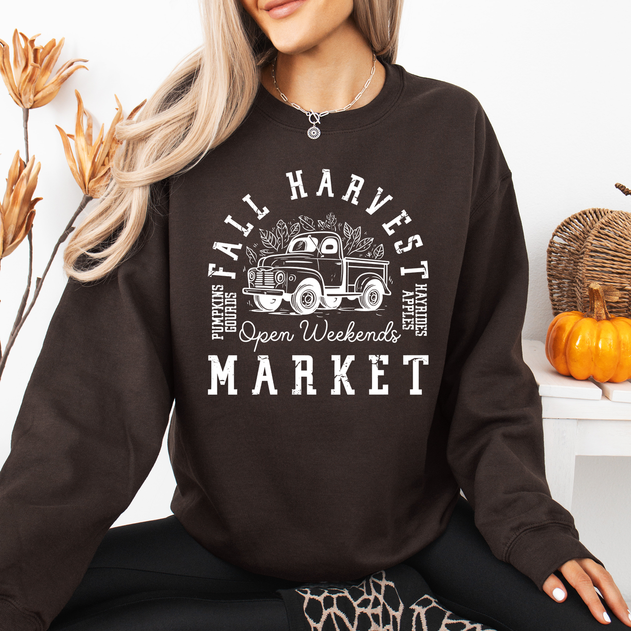 Fall Harvest Market Pumpkins Autumn Cozy Rustic Orchard Scene Graphic Art Sweatshirt