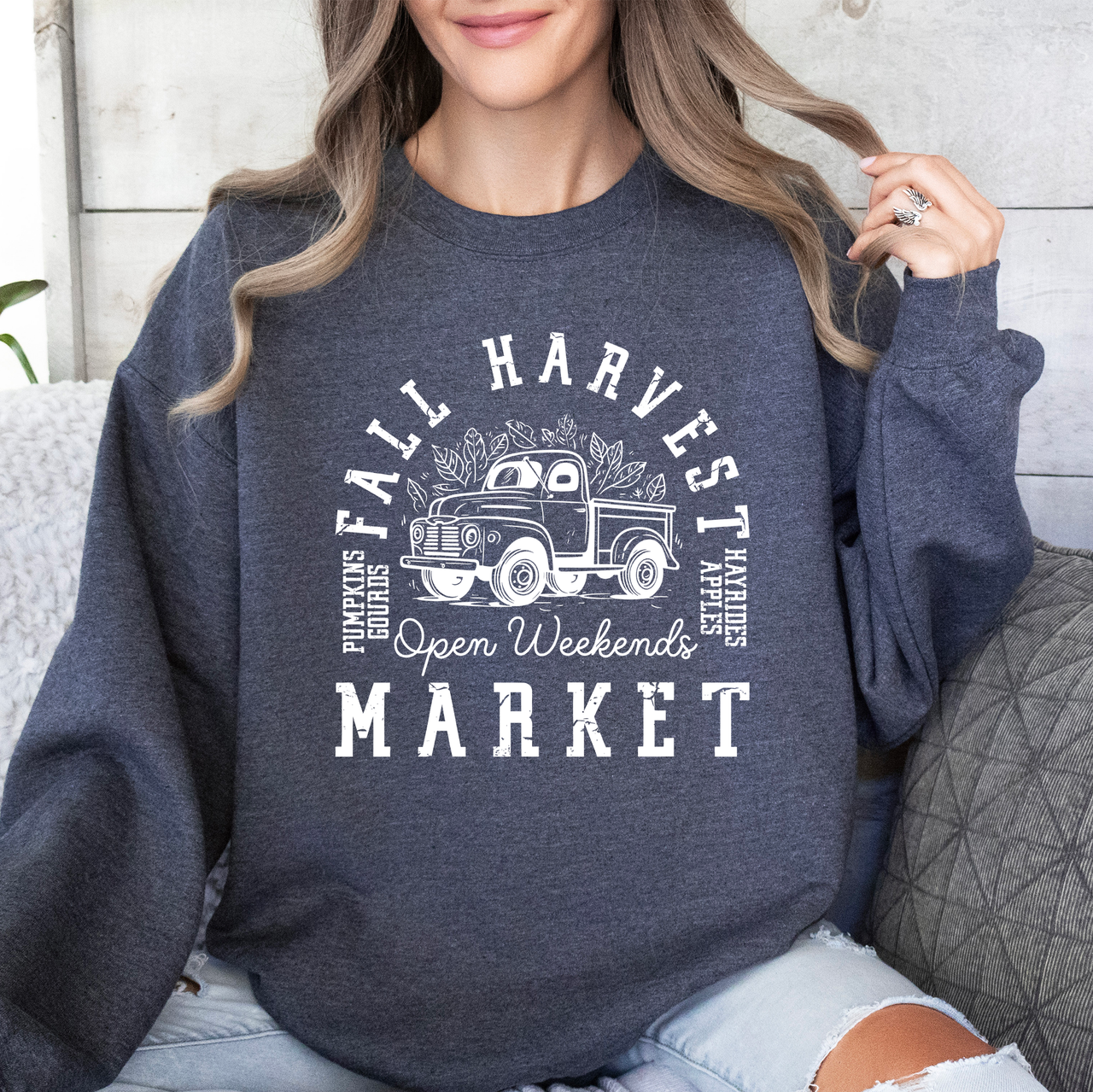 Fall Harvest Market Pumpkins Autumn Cozy Rustic Orchard Scene Graphic Art Sweatshirt
