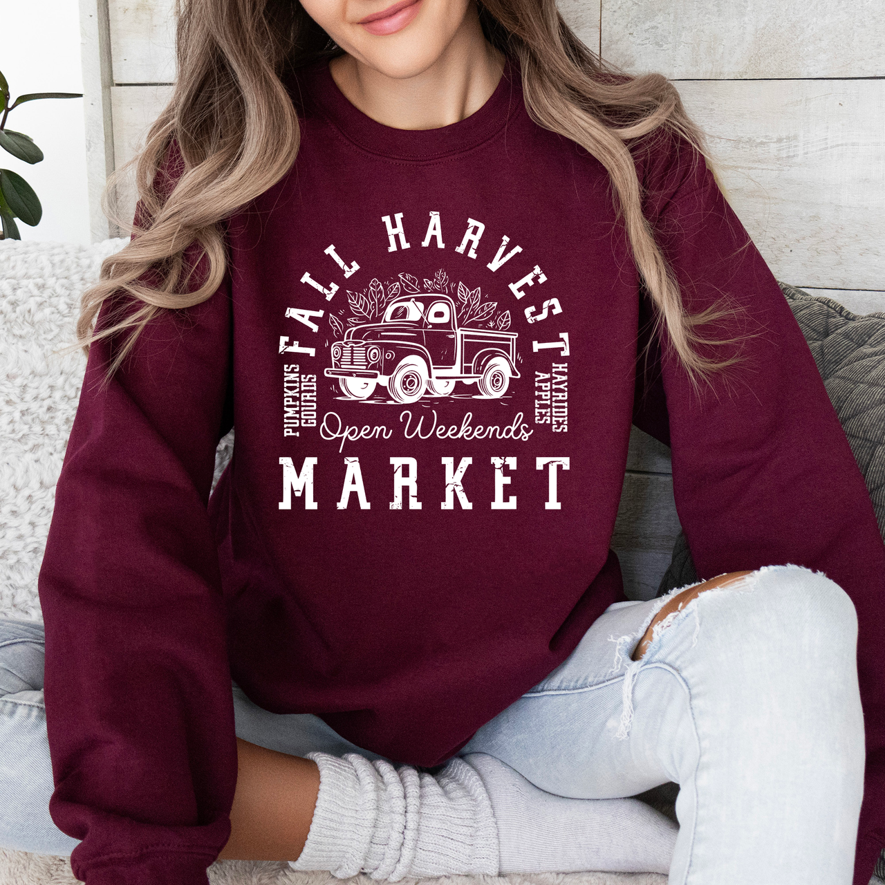 Fall Harvest Market Pumpkins Autumn Cozy Rustic Orchard Scene Graphic Art Sweatshirt