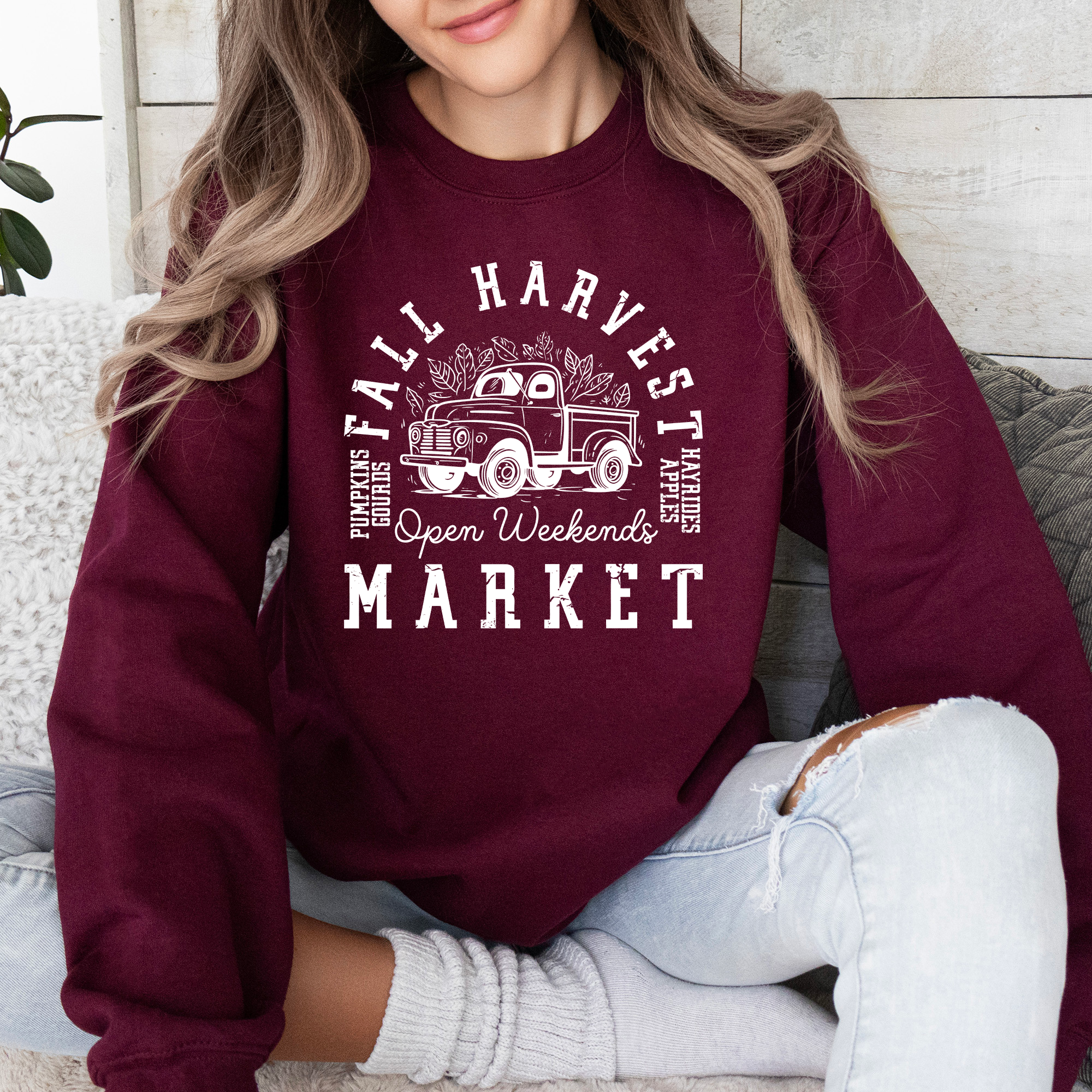 Fall Harvest Market Pumpkins Autumn Cozy Rustic Orchard Scene Graphic Art Sweatshirt