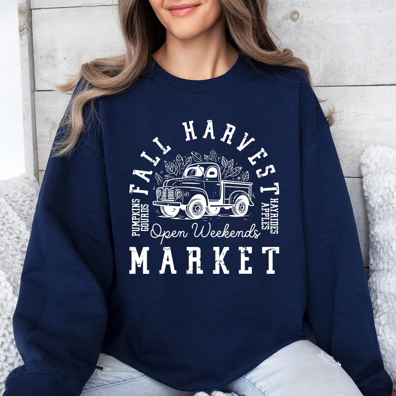 Fall Harvest Market Pumpkins Autumn Cozy Rustic Orchard Scene Graphic Art Sweatshirt