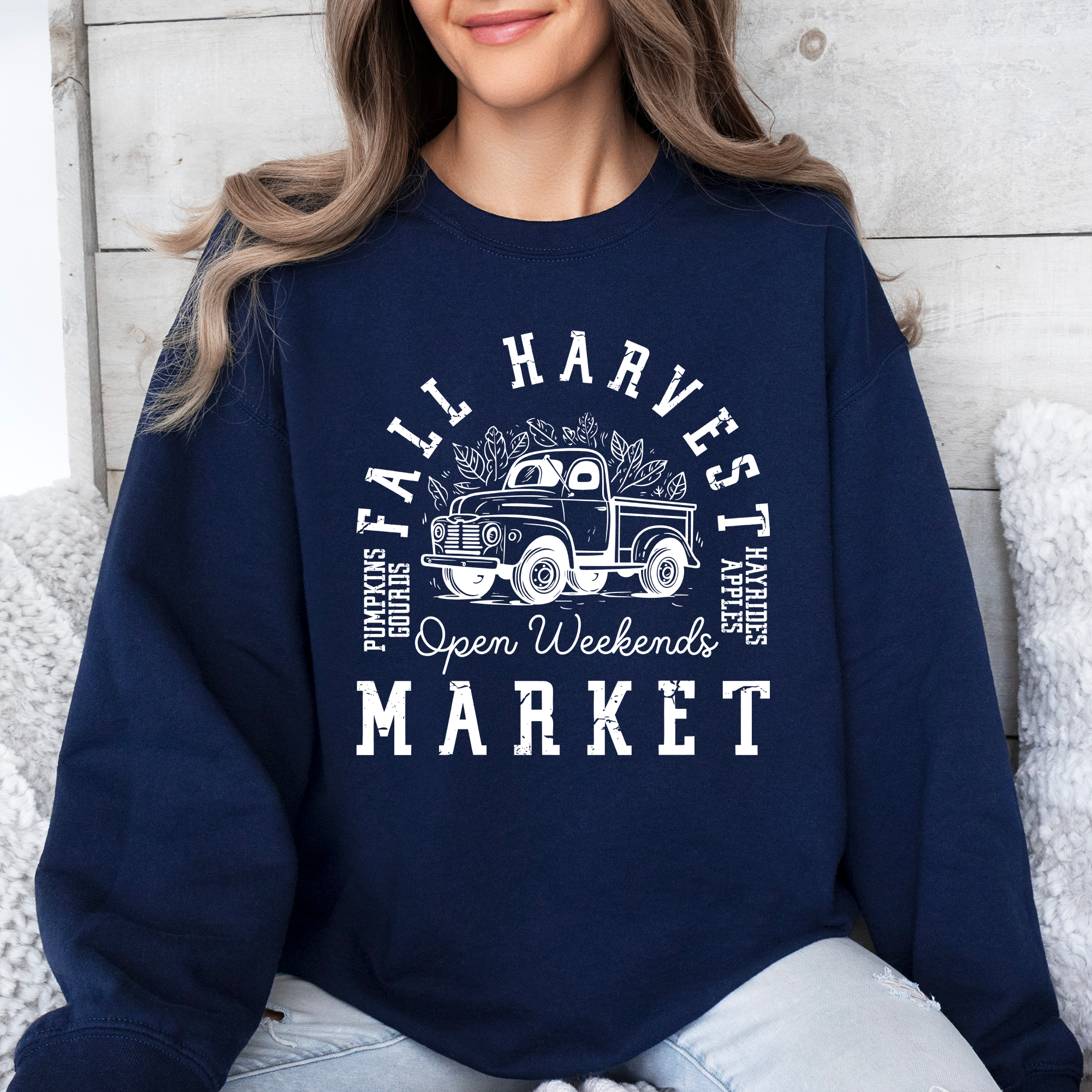 Fall Harvest Market Pumpkins Autumn Cozy Rustic Orchard Scene Graphic Art Sweatshirt