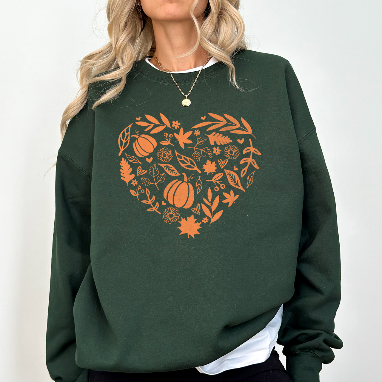 Fall Heart With Pumpkin Leaves And Autumn Charm Cozy Seasonal Art Print Theme Sweatshirt