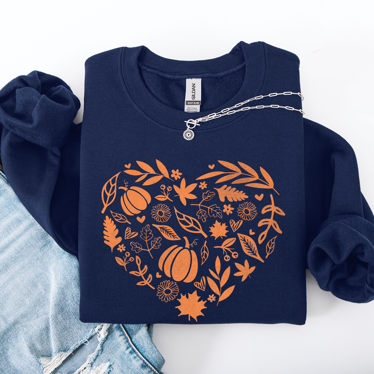 Fall Heart With Pumpkin Leaves And Autumn Charm Cozy Seasonal Art Print Theme Sweatshirt