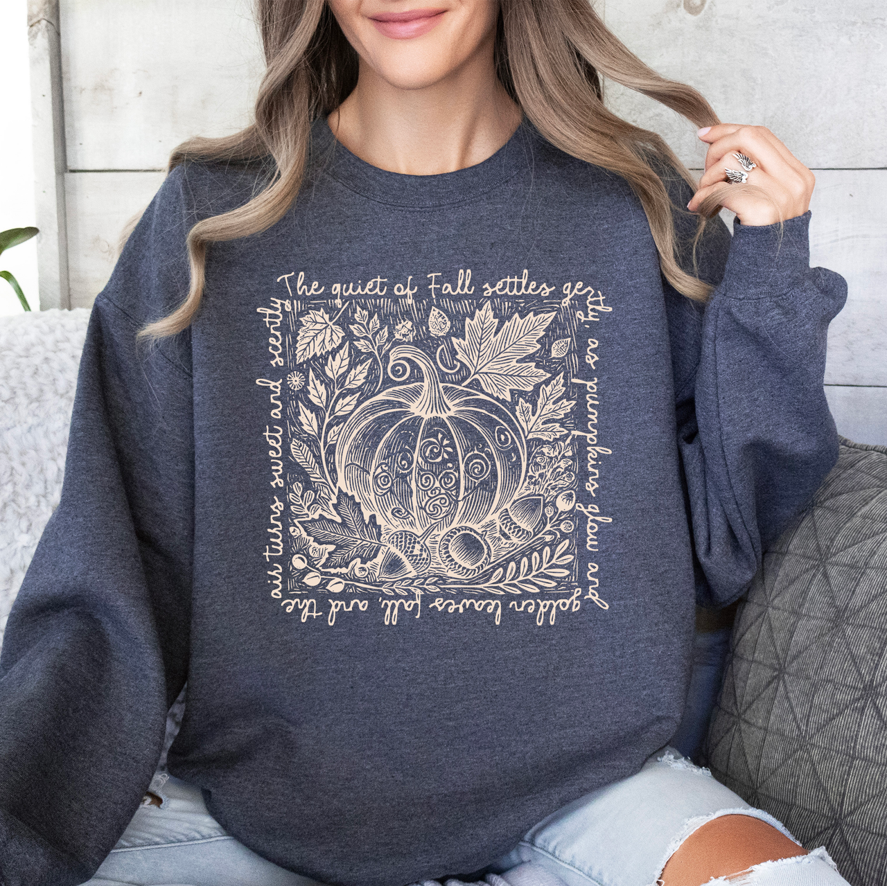 Fall Quote Pumpkin Autumn Minimalist Pretty Cozy Warm Harvest Themed Autumnal Saying Sweatshirt
