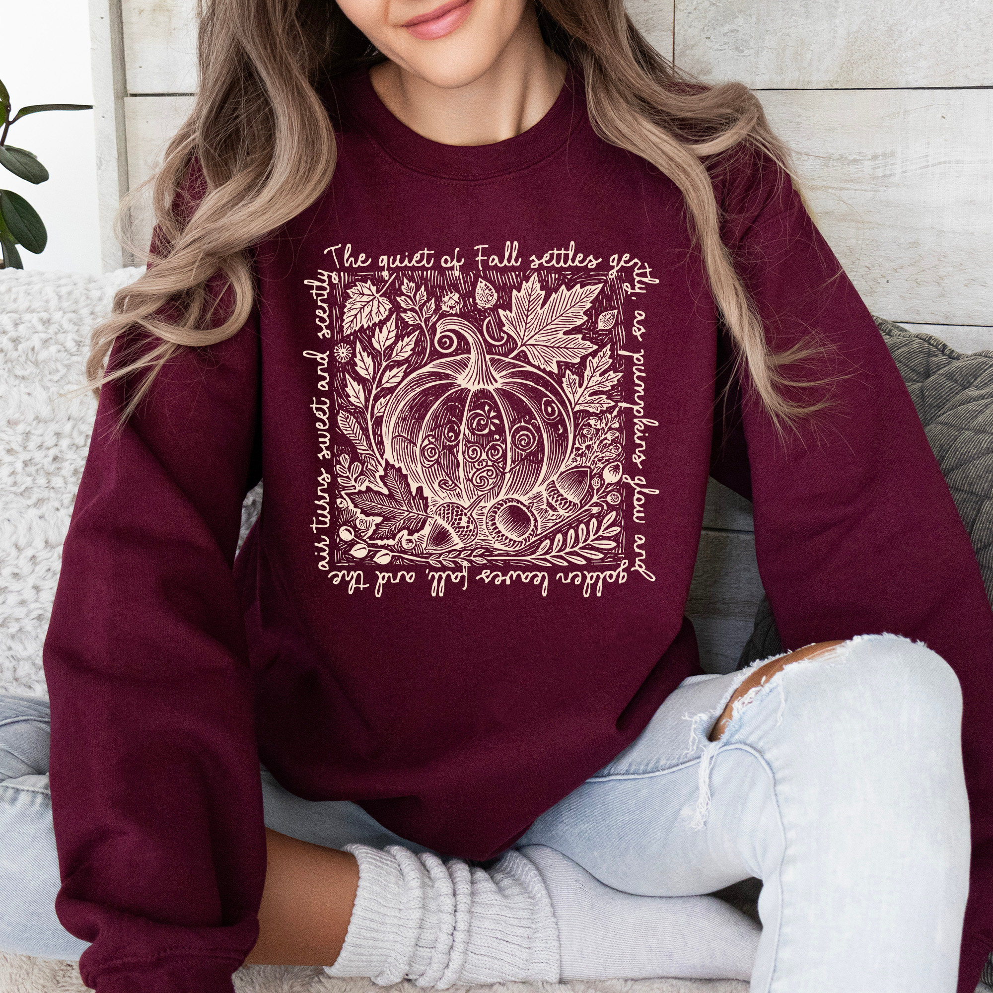 Fall Quote Pumpkin Autumn Minimalist Pretty Cozy Warm Harvest Themed Autumnal Saying Sweatshirt