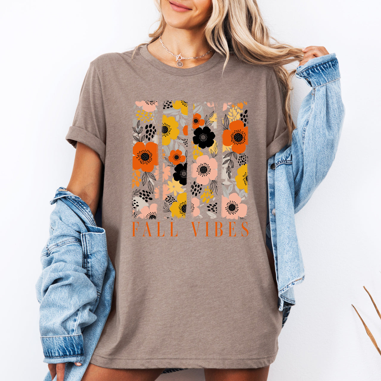 Fall Vibes, Floral Stripes, Beautiful Autumn Seasonal Collection Cozy Graphic Tee