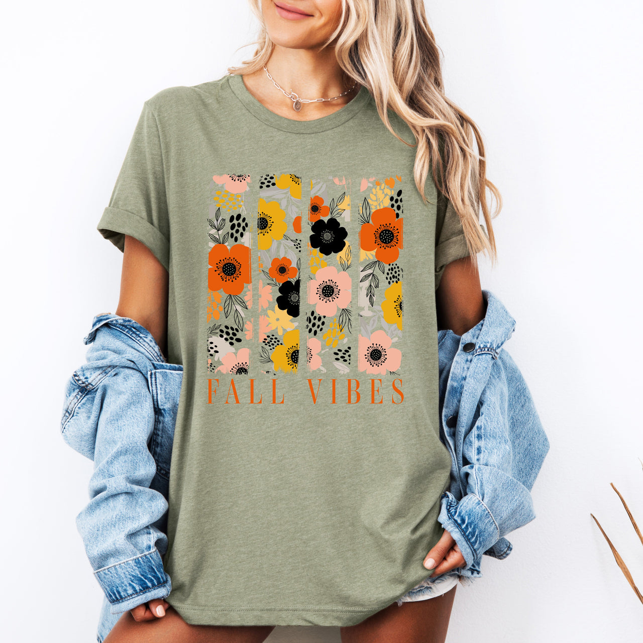 Fall Vibes, Floral Stripes, Beautiful Autumn Seasonal Collection Cozy Graphic Tee