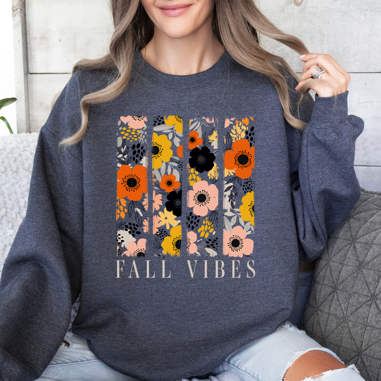 Fall Vibes Floral Stripes Beautiful Autumn Cozy Everyday Wear Soft Warm Lightweight Sweatshirt