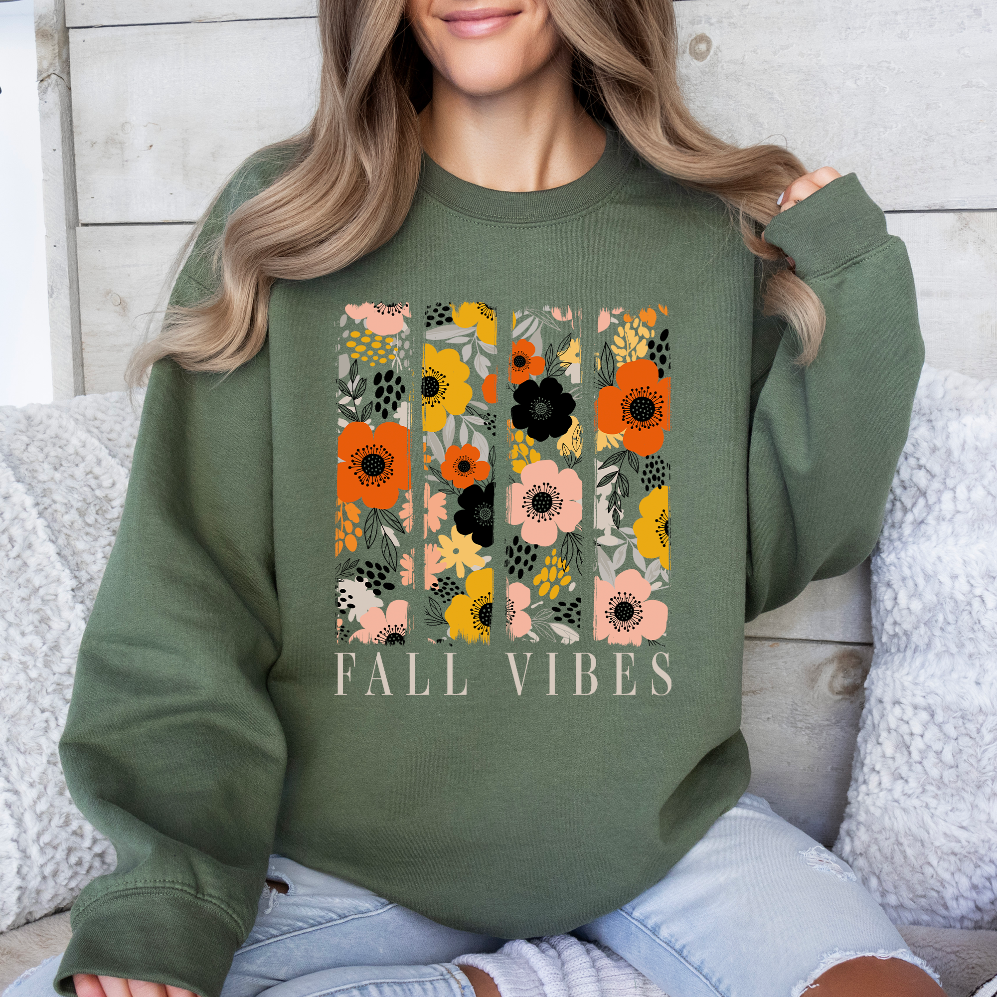 Fall Vibes Floral Stripes Beautiful Autumn Cozy Everyday Wear Soft Warm Lightweight Sweatshirt