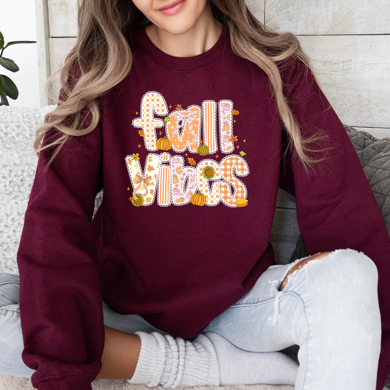 Fall Vibes Halloween Pumpkin Autumn Floral Pattern Sunflower Motifs Cozy Seasonal Collection Sweatshirt