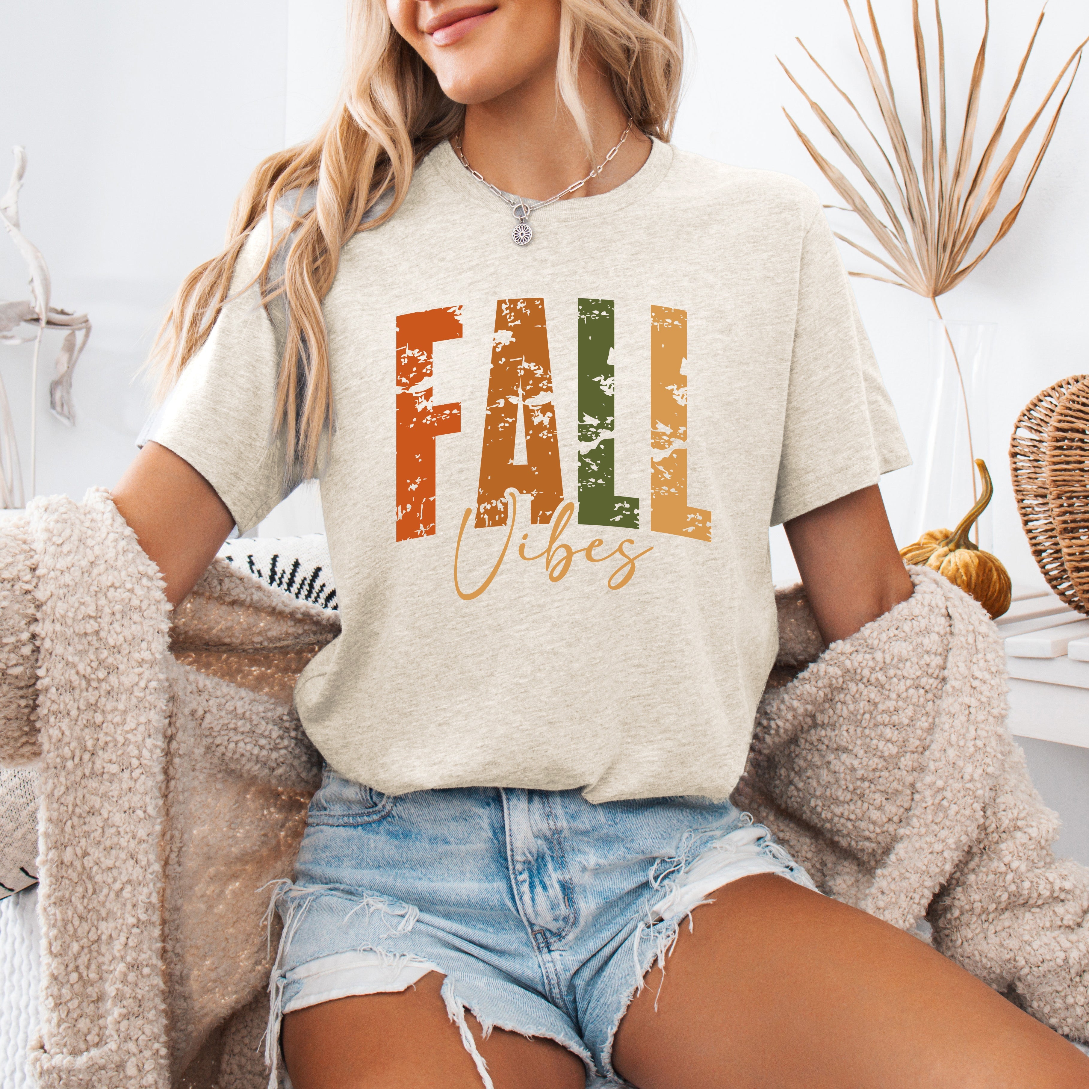 Fall Vibes Retro Varsity Pumpkin Harvest Autumn Nights Charm Cozy Fall Print Graphic Tee