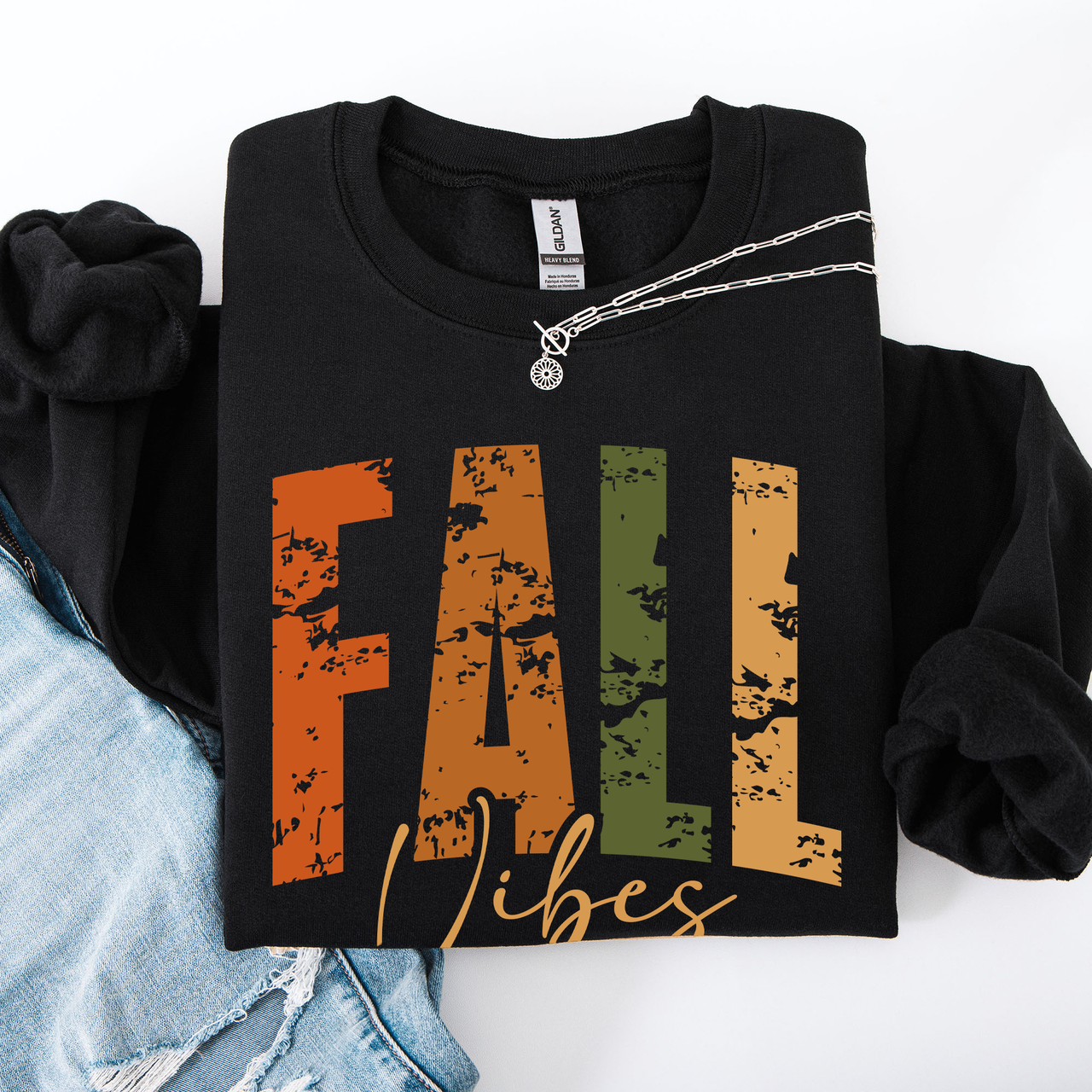 Fall Vibes Retro Varsity Autumn Pumpkin Floral Sunflower Accent Cozy Seasonal Sweatshirt