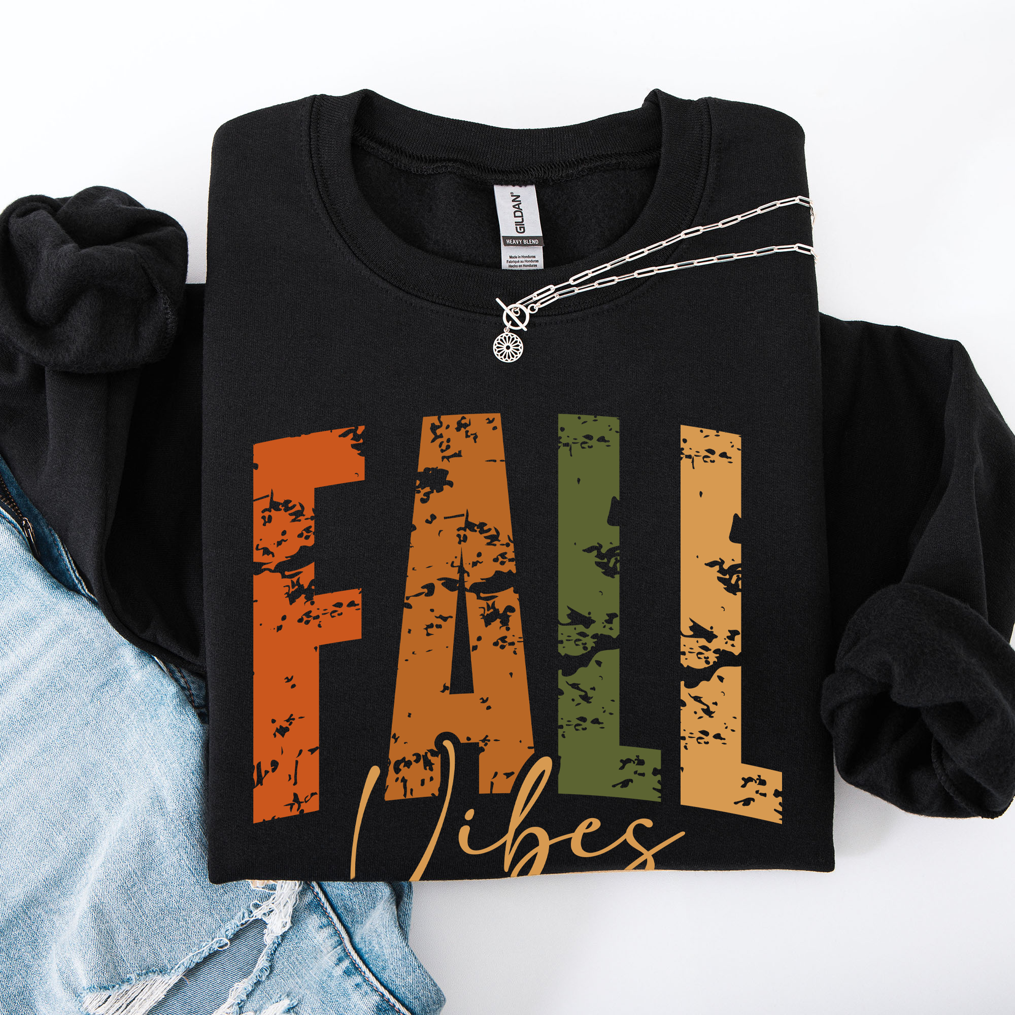 Fall Vibes Retro Varsity Autumn Pumpkin Floral Sunflower Accent Cozy Seasonal Sweatshirt
