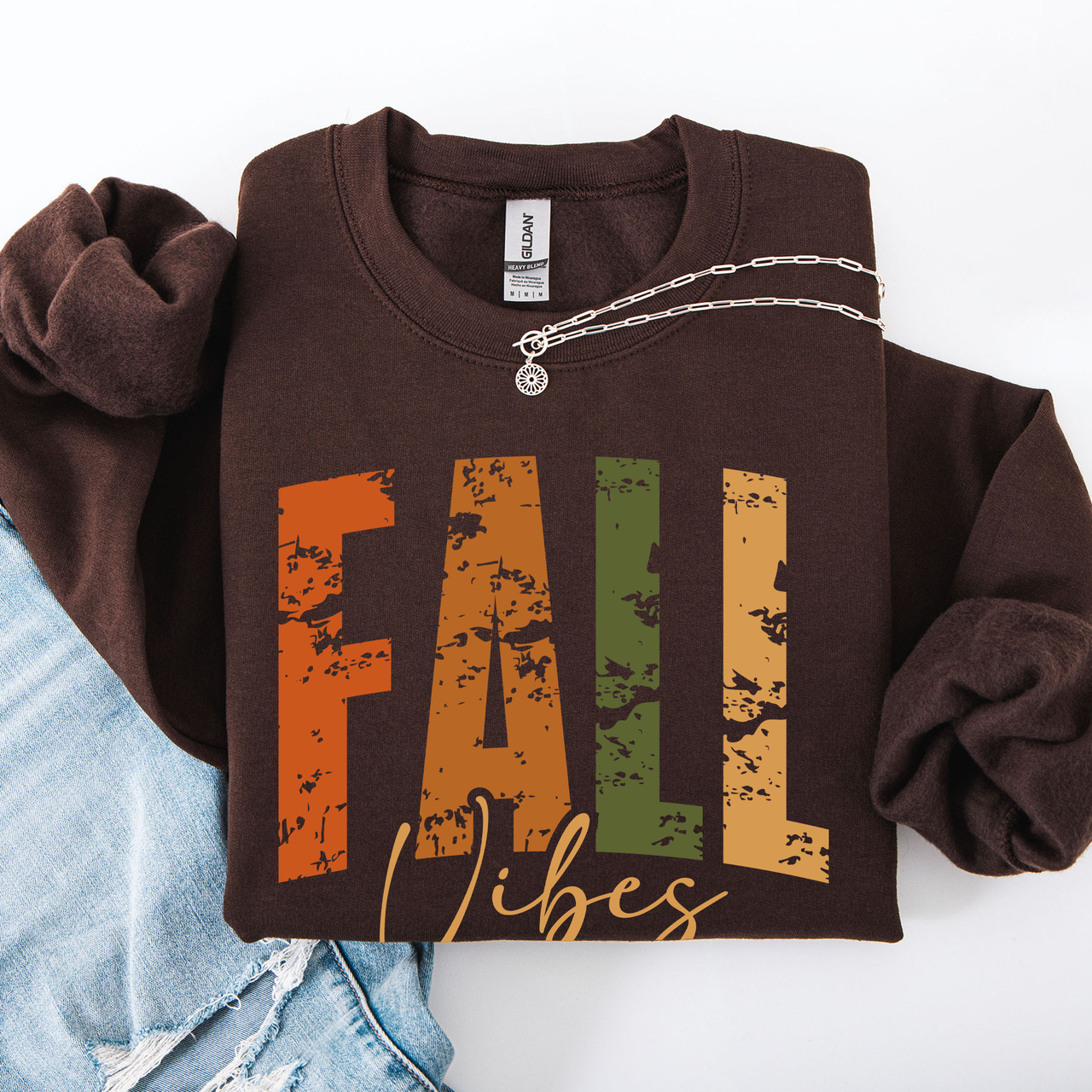 Fall Vibes Retro Varsity Autumn Pumpkin Floral Sunflower Accent Cozy Seasonal Sweatshirt