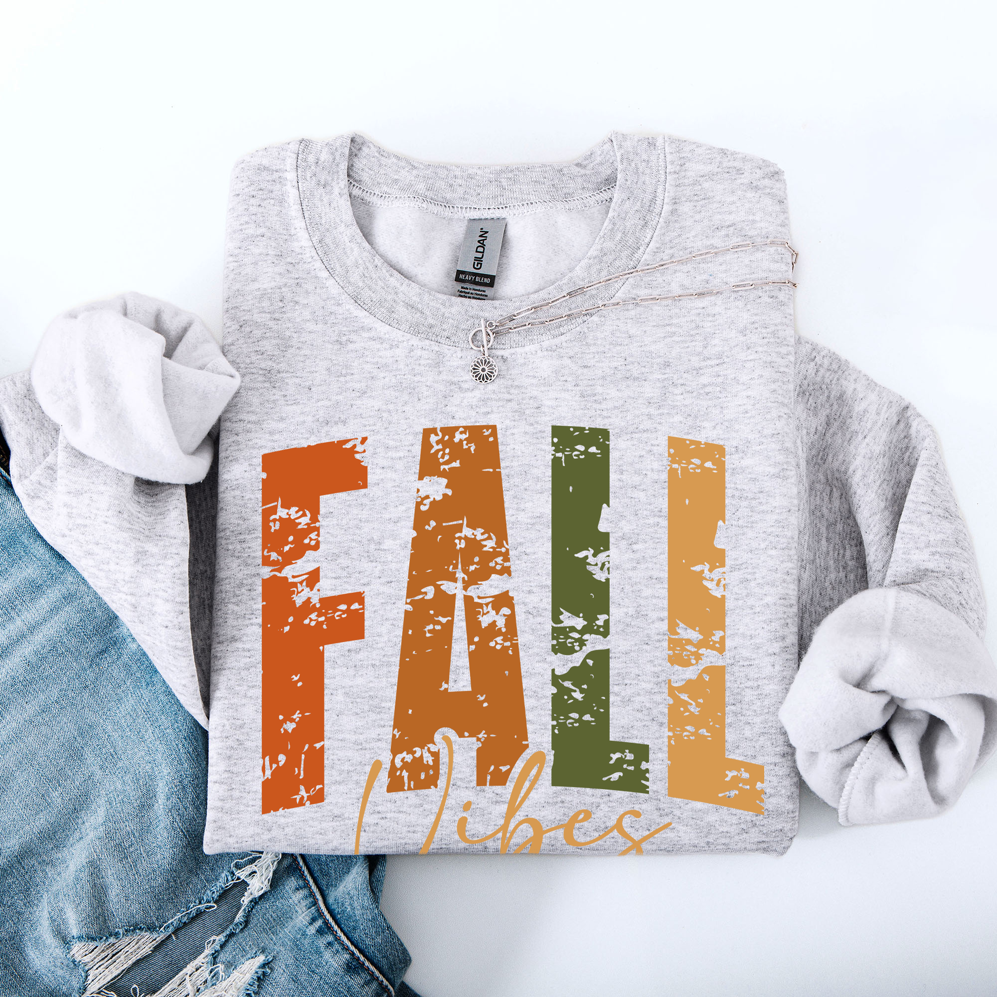 Fall Vibes Retro Varsity Autumn Pumpkin Floral Sunflower Accent Cozy Seasonal Sweatshirt