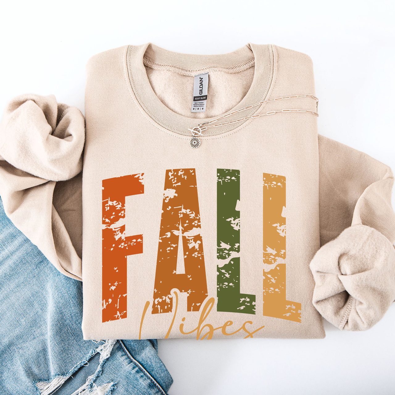 Fall Vibes Retro Varsity Autumn Pumpkin Floral Sunflower Accent Cozy Seasonal Sweatshirt