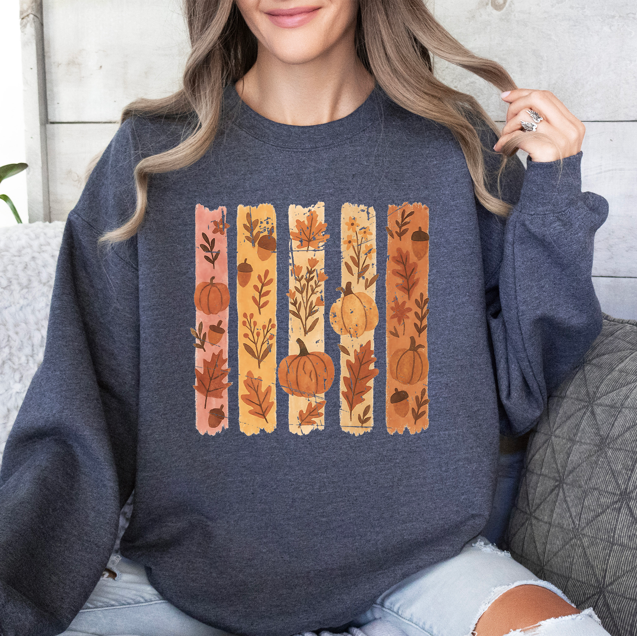 Fall Brush Stroke Floral Pumpkin Autumn Harvest Scene Artwork Inspired By Seasonal Mood Sweatshirt