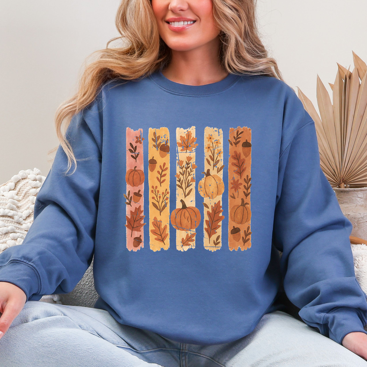 Fall Brush Stroke Floral Pumpkin Autumn Harvest Scene Artwork Inspired By Seasonal Mood Sweatshirt