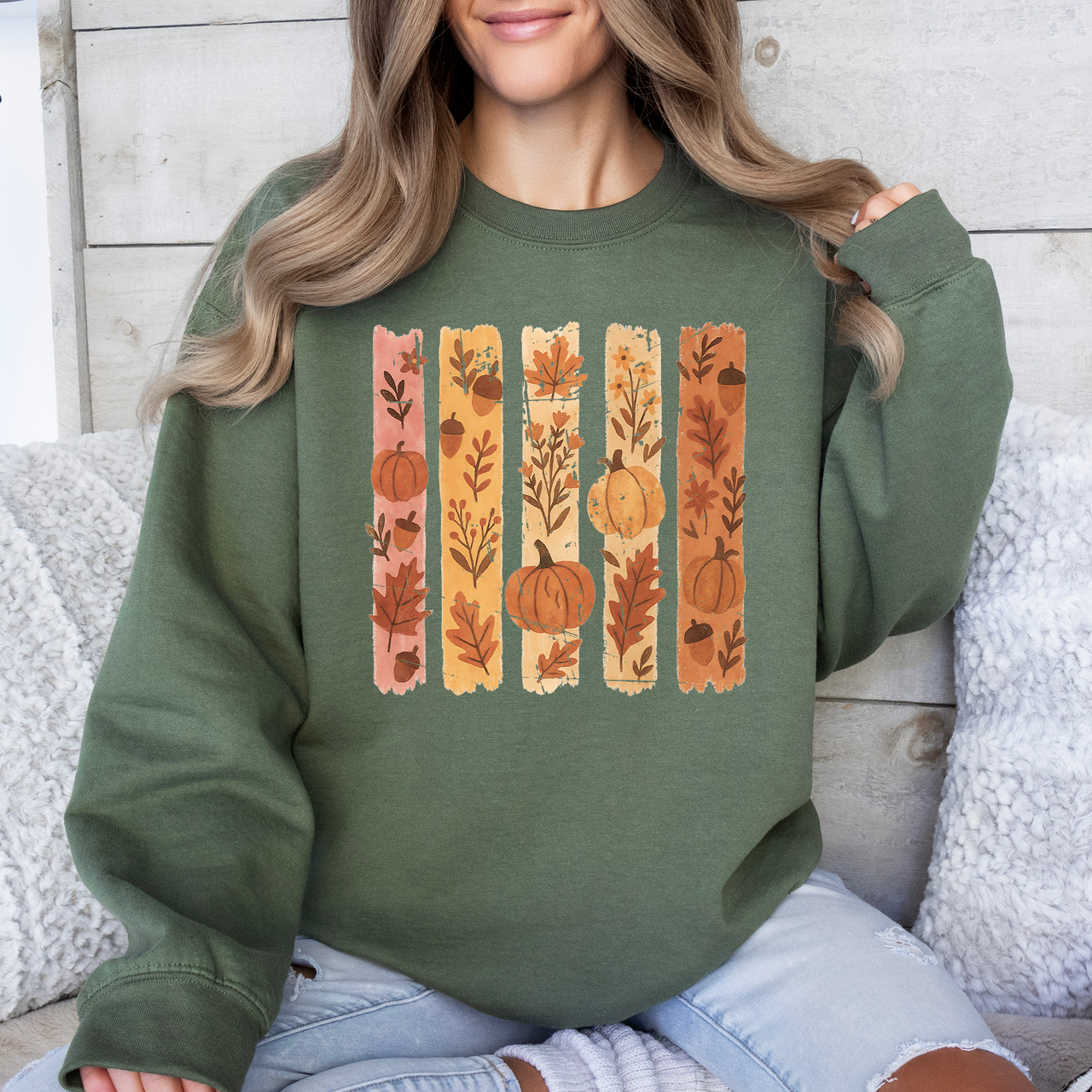 Fall Brush Stroke Floral Pumpkin Autumn Harvest Scene Artwork Inspired By Seasonal Mood Sweatshirt