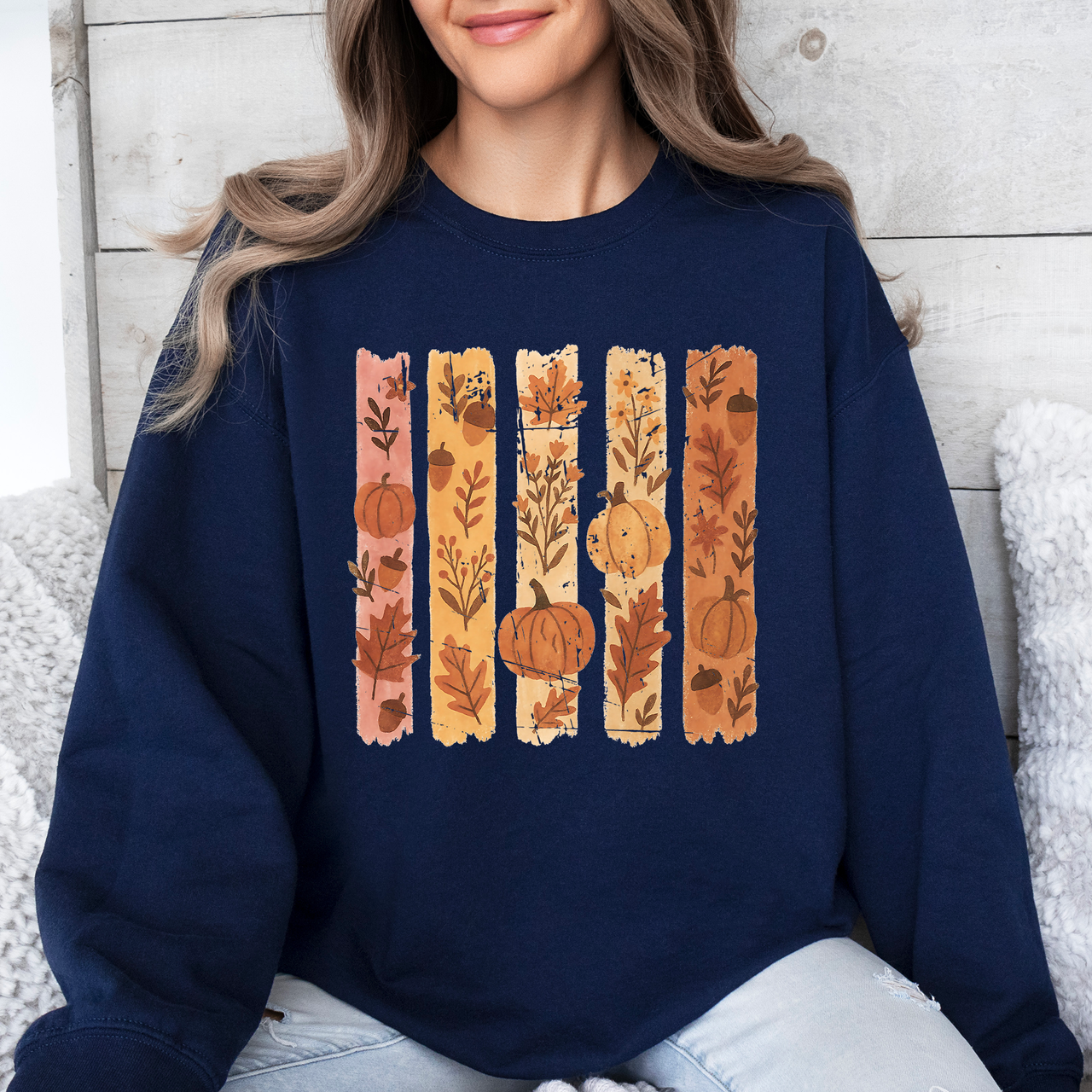 Fall Brush Stroke Floral Pumpkin Autumn Harvest Scene Artwork Inspired By Seasonal Mood Sweatshirt