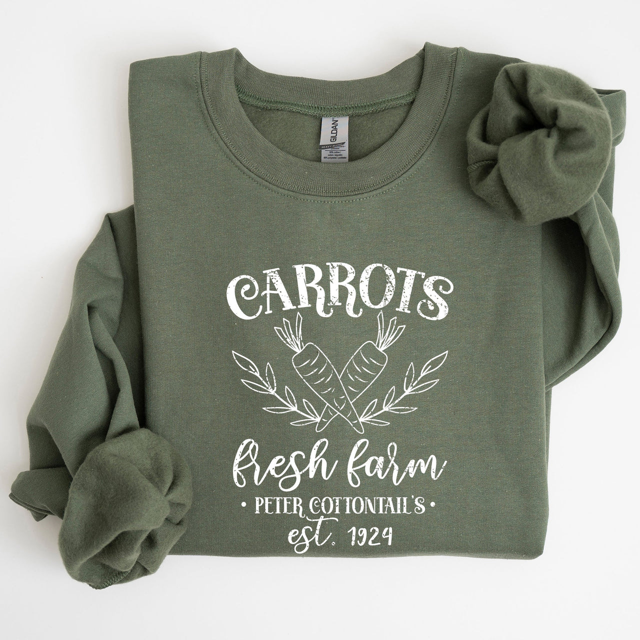Farm Fresh Carrots Peter Cottontail Retro Farm Sign Easter Pastel Farmhouse Illustration Sweatshirt