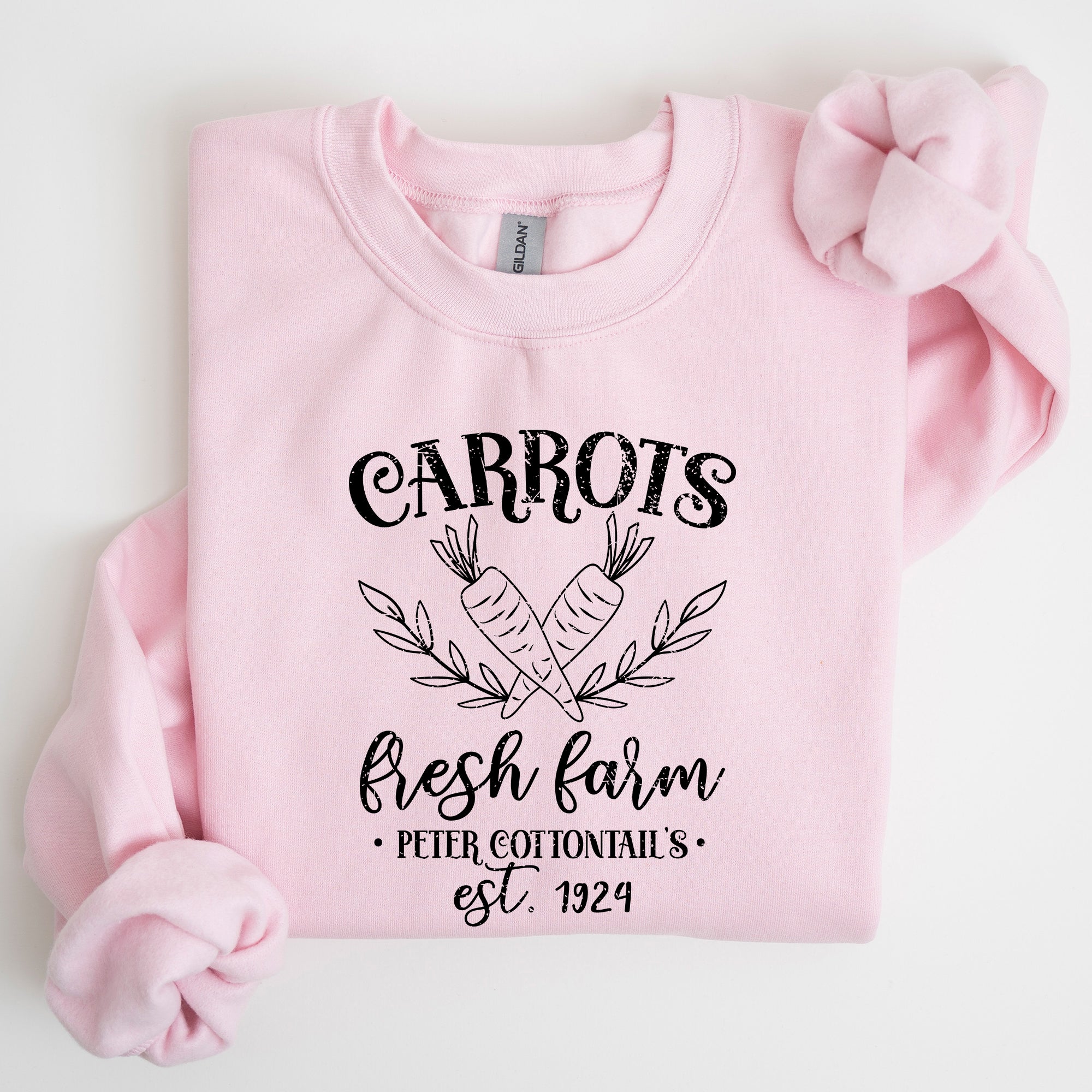 Farm Fresh Carrots Peter Cottontail Retro Farm Sign Easter Pastel Farmhouse Illustration Sweatshirt