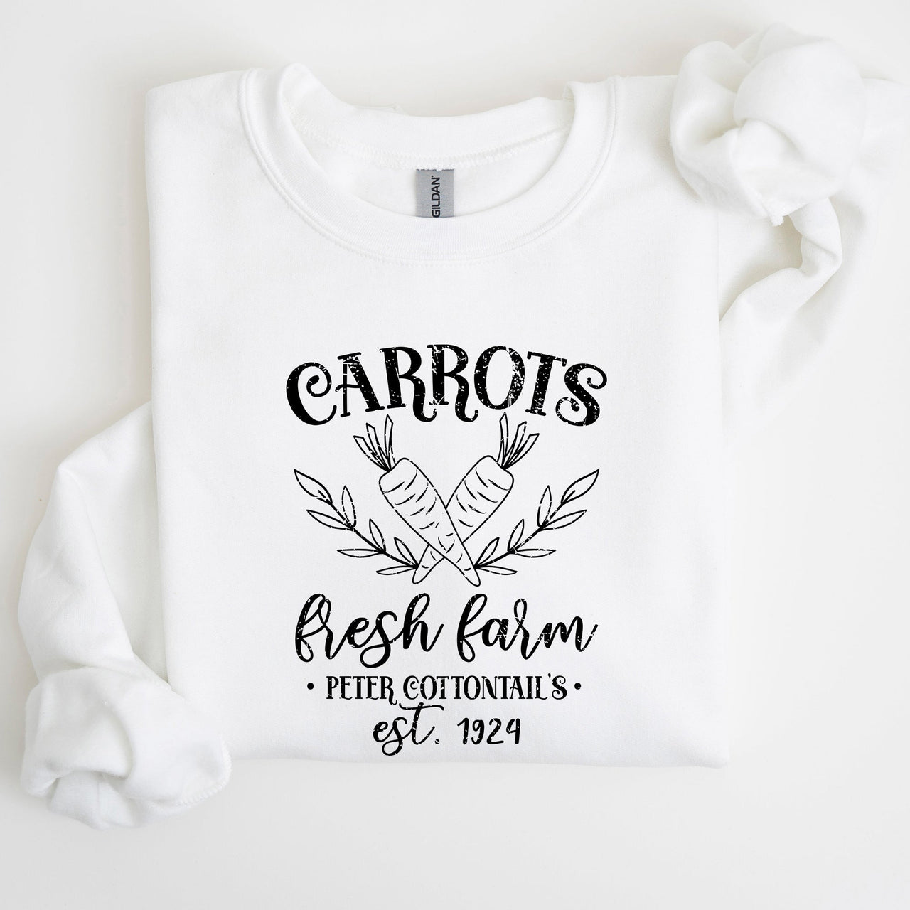 Farm Fresh Carrots Peter Cottontail Retro Farm Sign Easter Pastel Farmhouse Illustration Sweatshirt