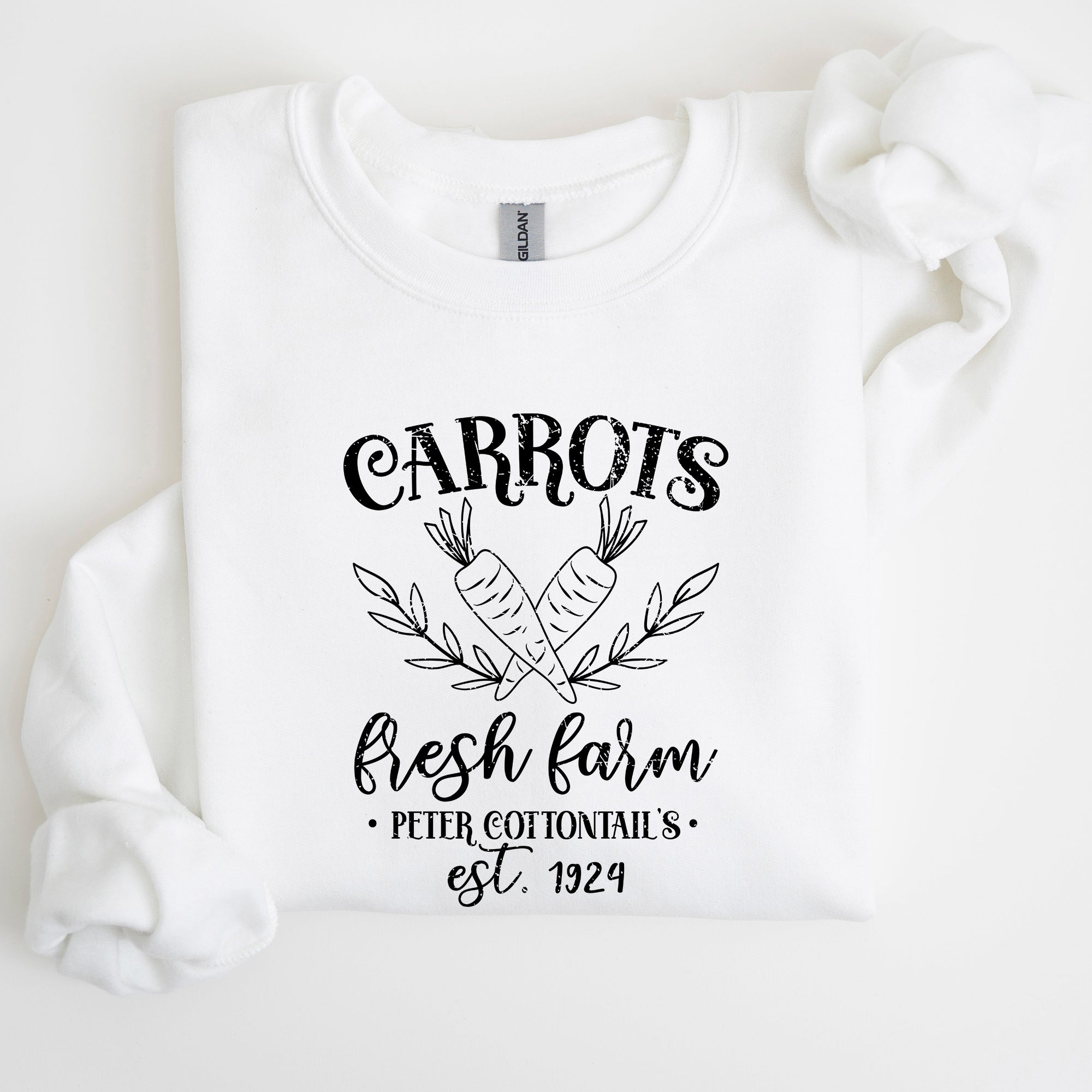 Farm Fresh Carrots Peter Cottontail Retro Farm Sign Easter Pastel Farmhouse Illustration Sweatshirt