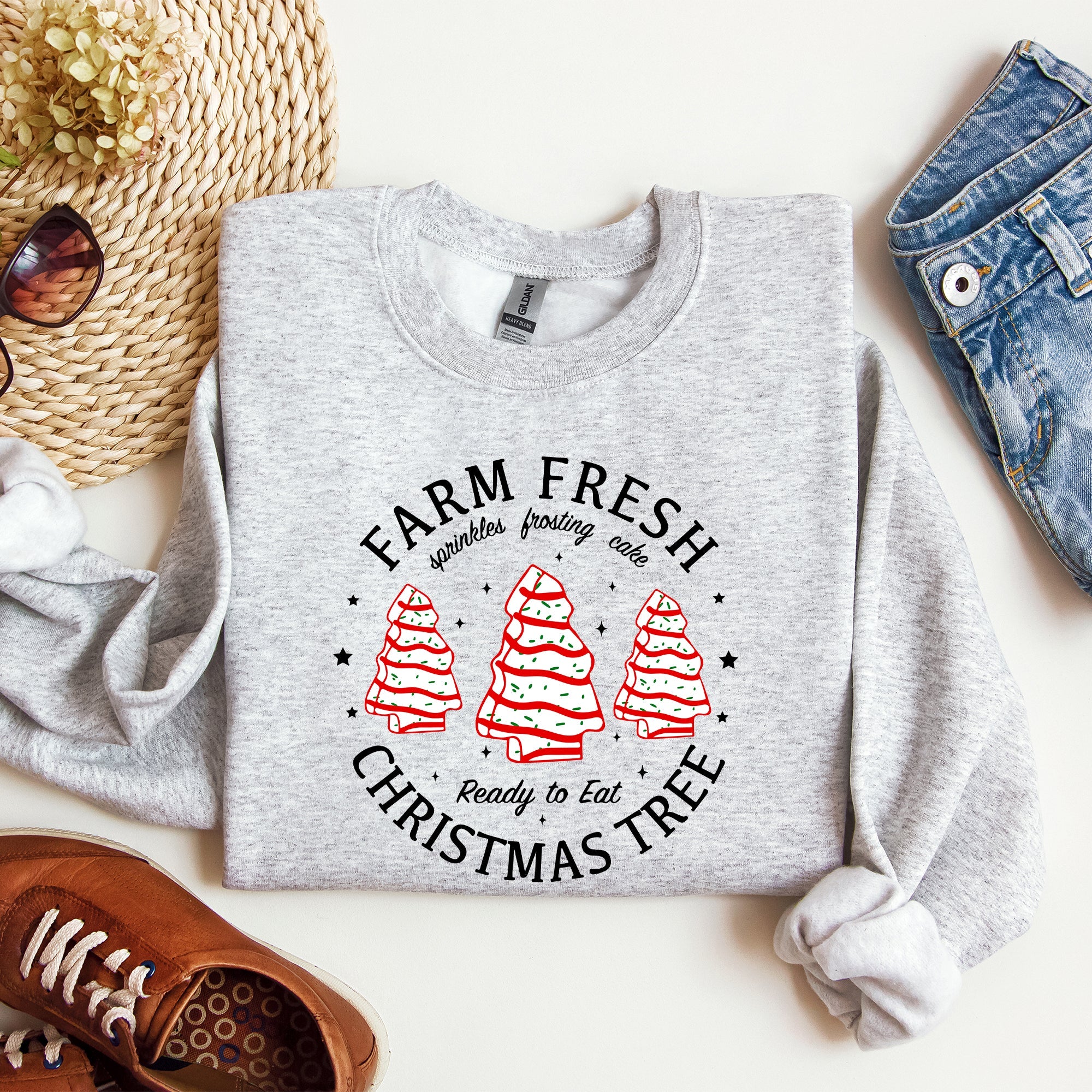 Farm Fresh Christmas Tree, Cake, Winter, Santa, Xmas Collection Graphic Sweatshirt