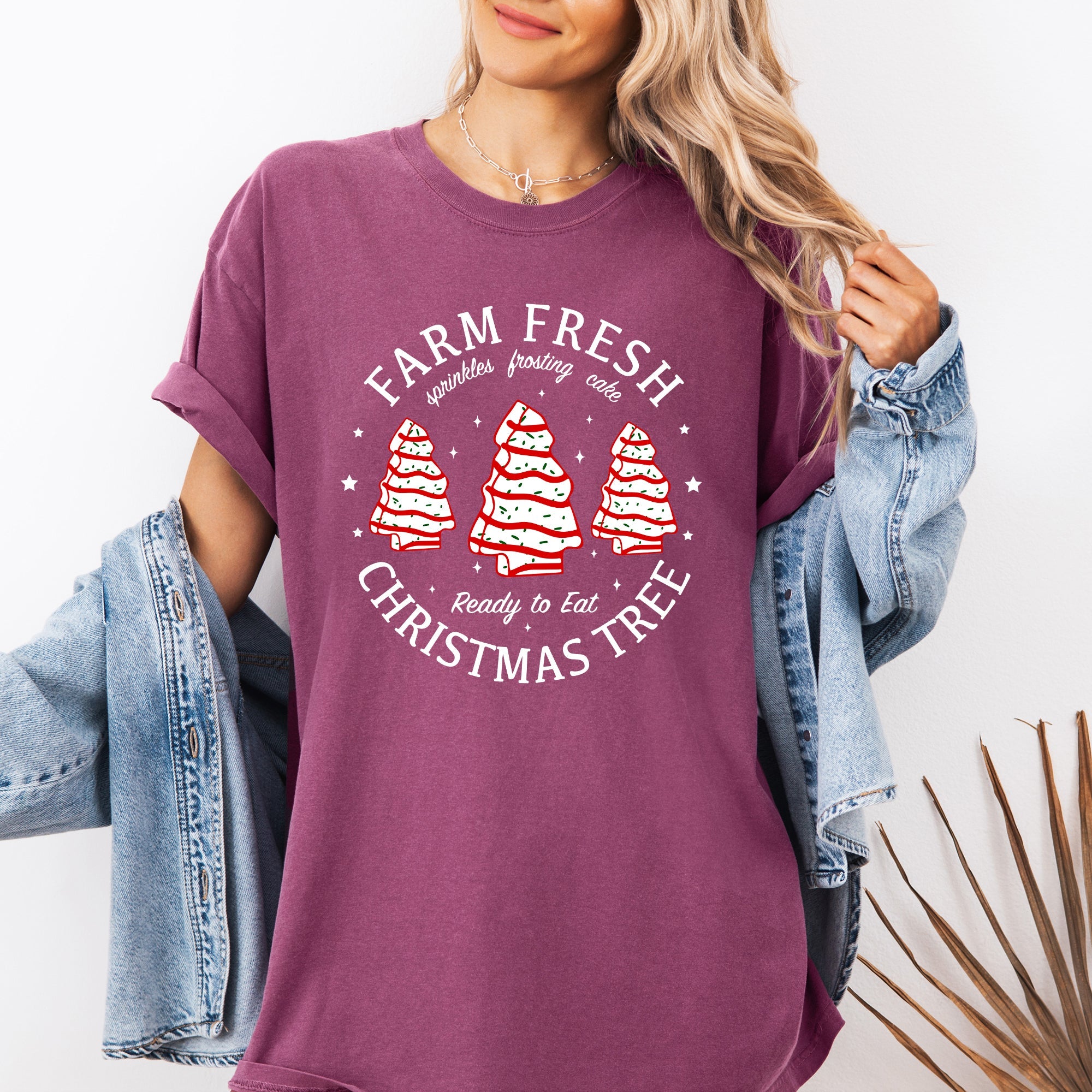 Farm Fresh Christmas Tree And Cake Winter Santa Xmas Scene With Festive Farmhouse Charm Comfort Colors Tee