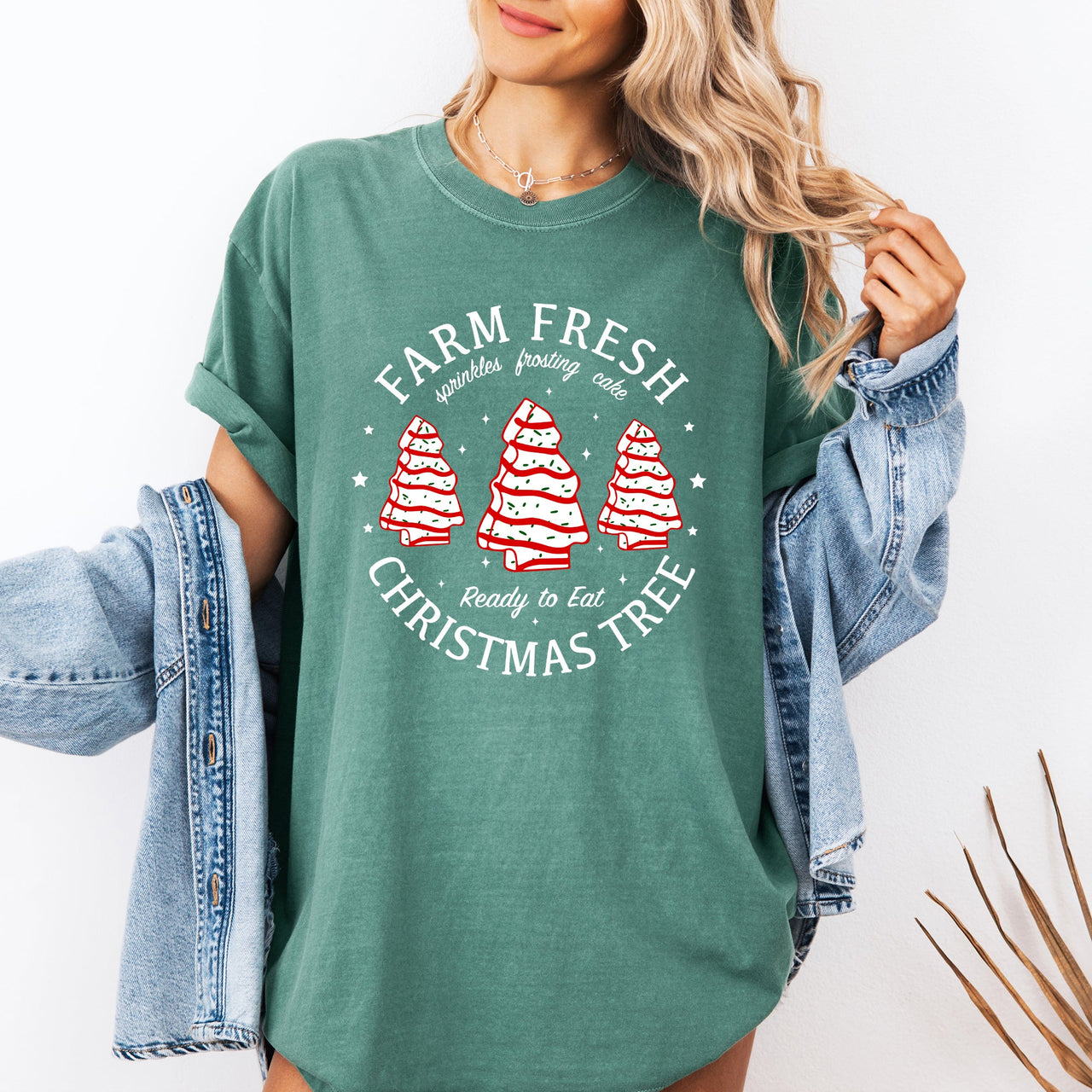 Farm Fresh Christmas Tree And Cake Winter Santa Xmas Scene With Festive Farmhouse Charm Comfort Colors Tee