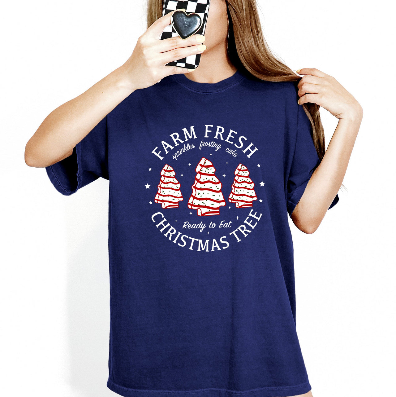 Farm Fresh Christmas Tree And Cake Winter Santa Xmas Scene With Festive Farmhouse Charm Comfort Colors Tee