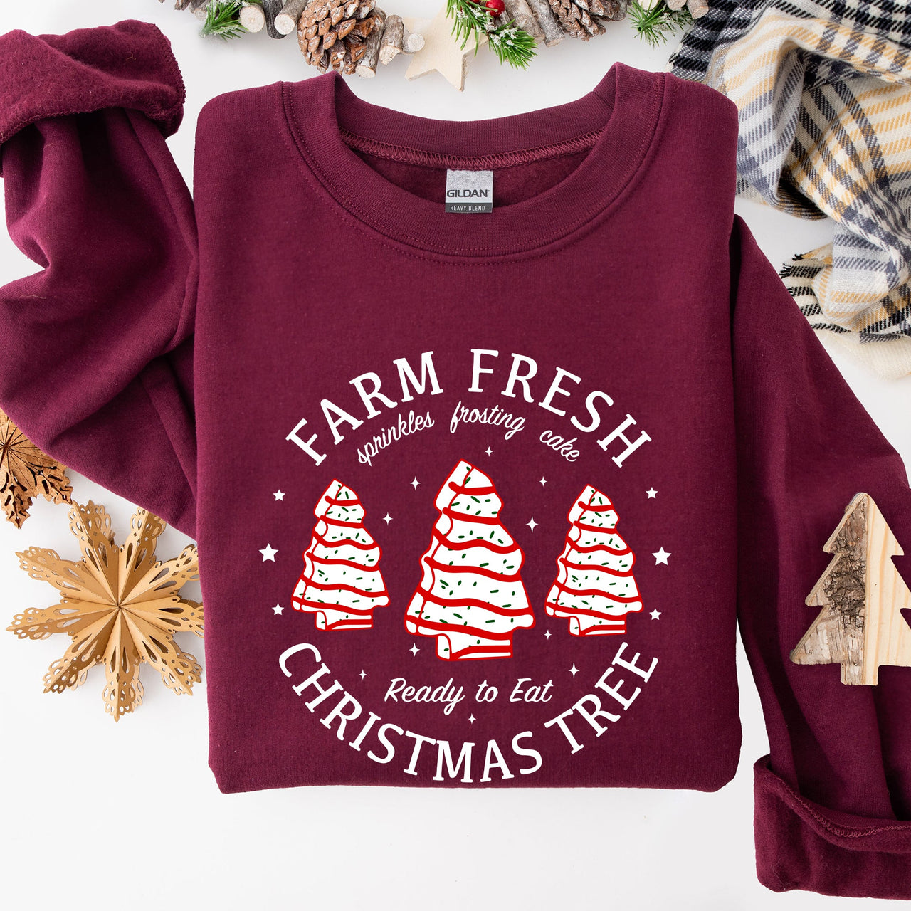 Farm Fresh Christmas Tree, Cake, Winter, Santa, Xmas Collection Graphic Sweatshirt