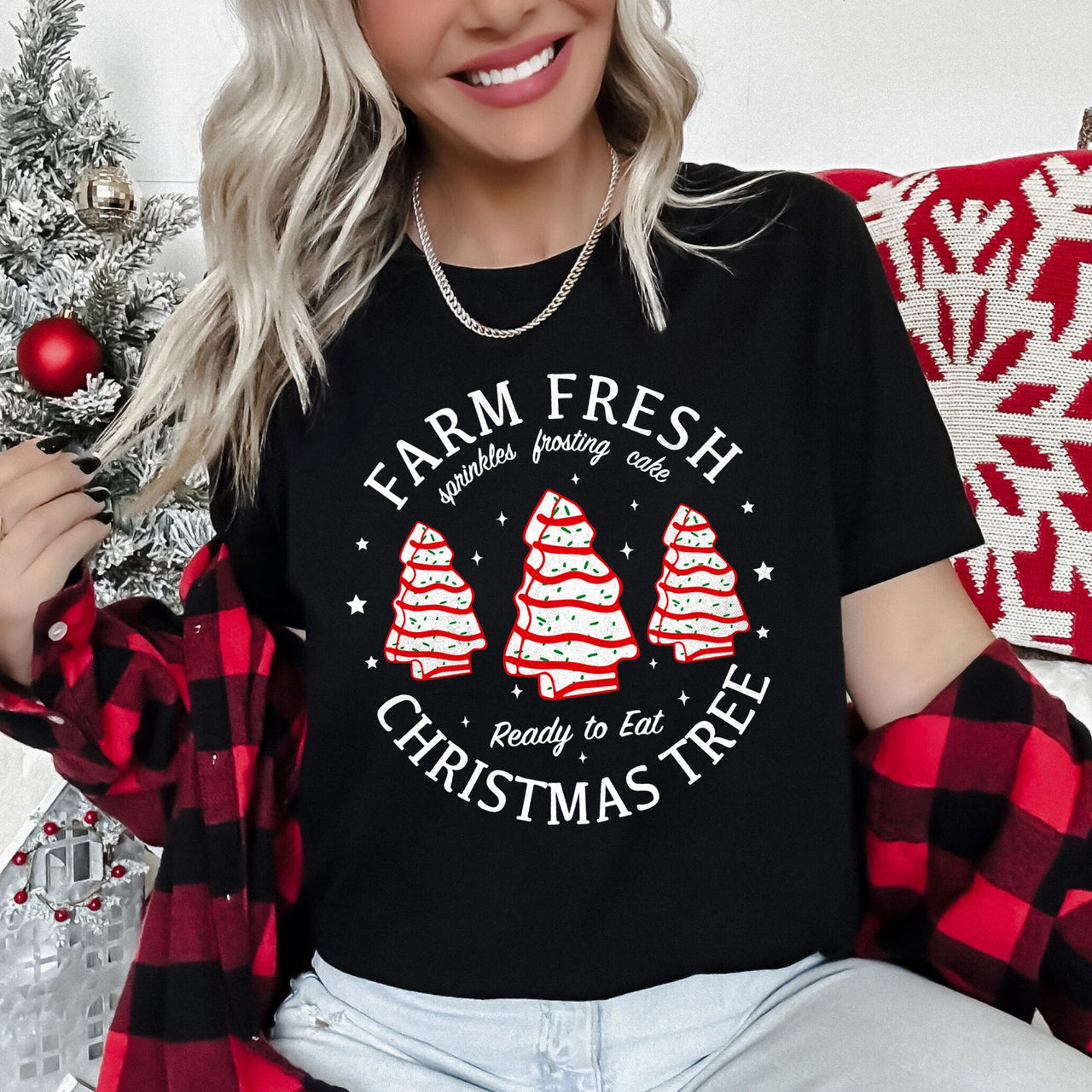 Farm Fresh Christmas Tree Cakes Little Debbit Retro Sweets Holiday Collection Graphic Tee