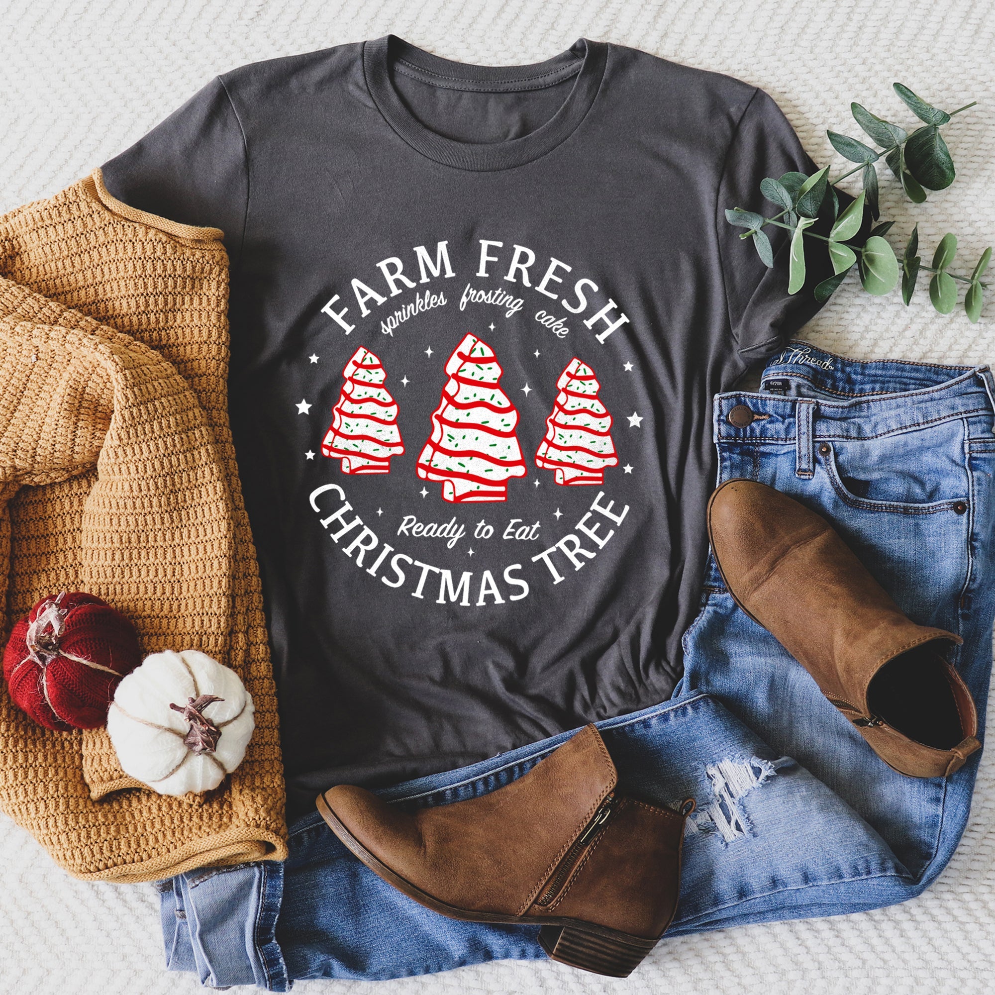 Farm Fresh Christmas Tree Cakes Little Debbit Retro Sweets Holiday Collection Graphic Tee