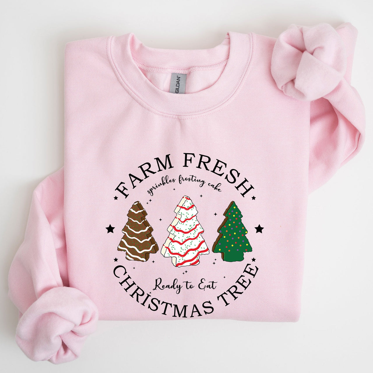 Farm Fresh Christmas Tree, White And Green Cakes, Winter, Santa, Xmas Sweatshirt