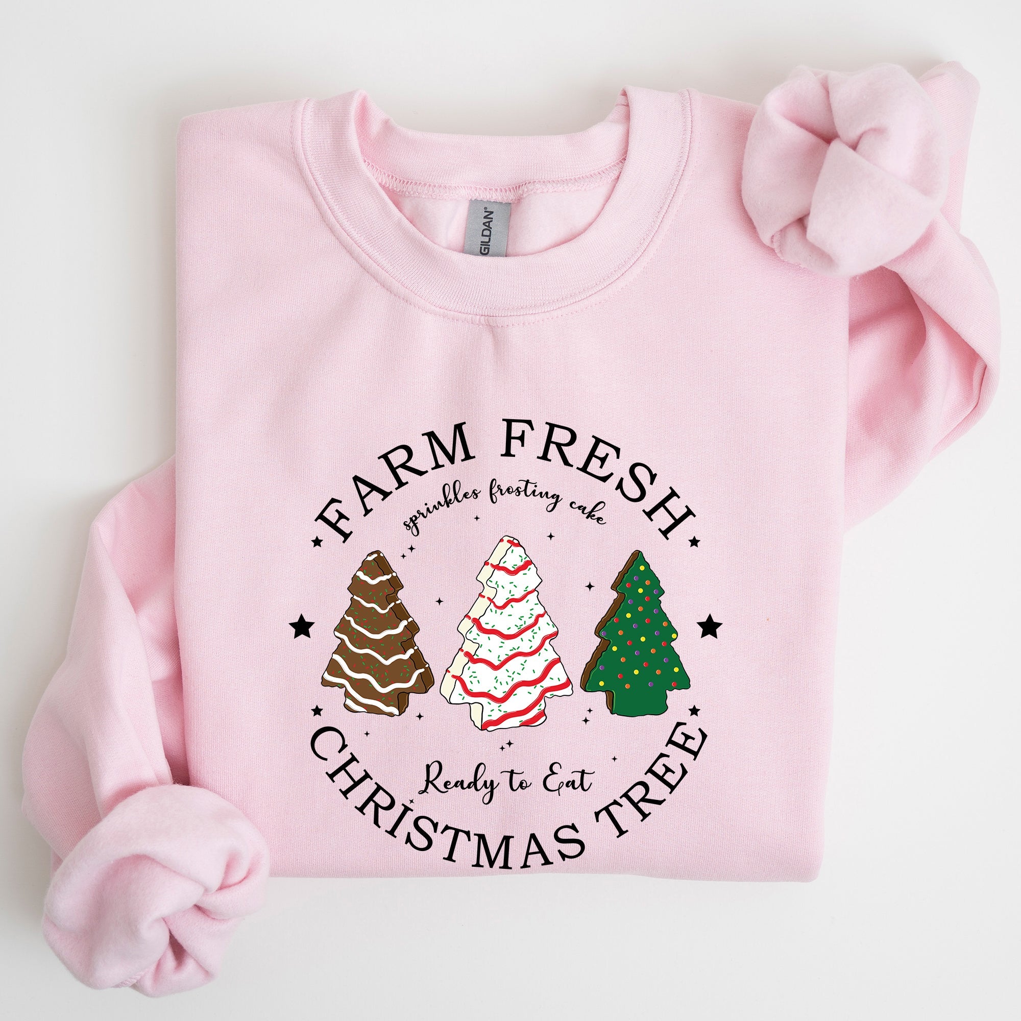 Farm Fresh Christmas Tree, White And Green Cakes, Winter, Santa, Xmas Sweatshirt