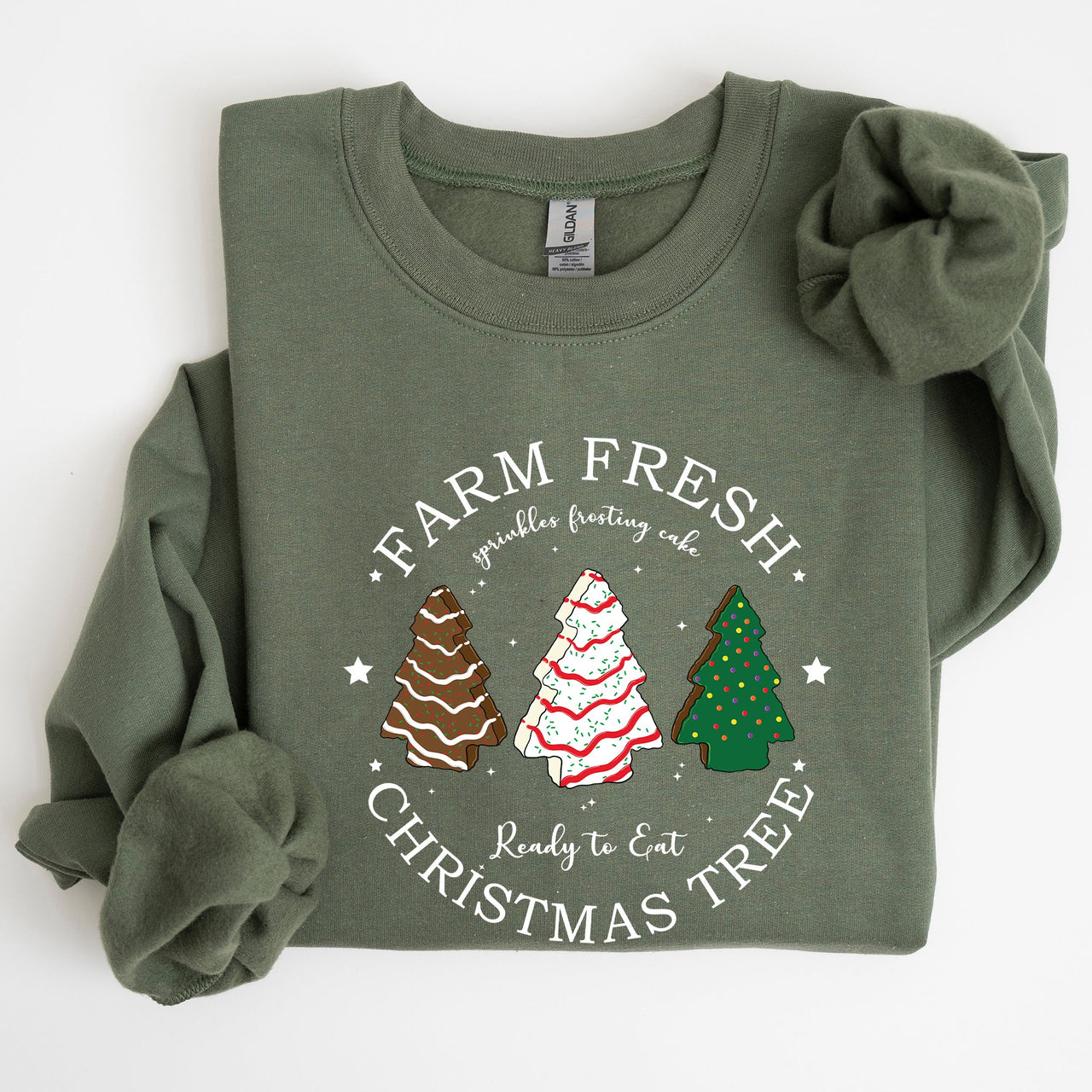 Farm Fresh Christmas Tree, White And Green Cakes, Winter, Santa, Xmas Sweatshirt