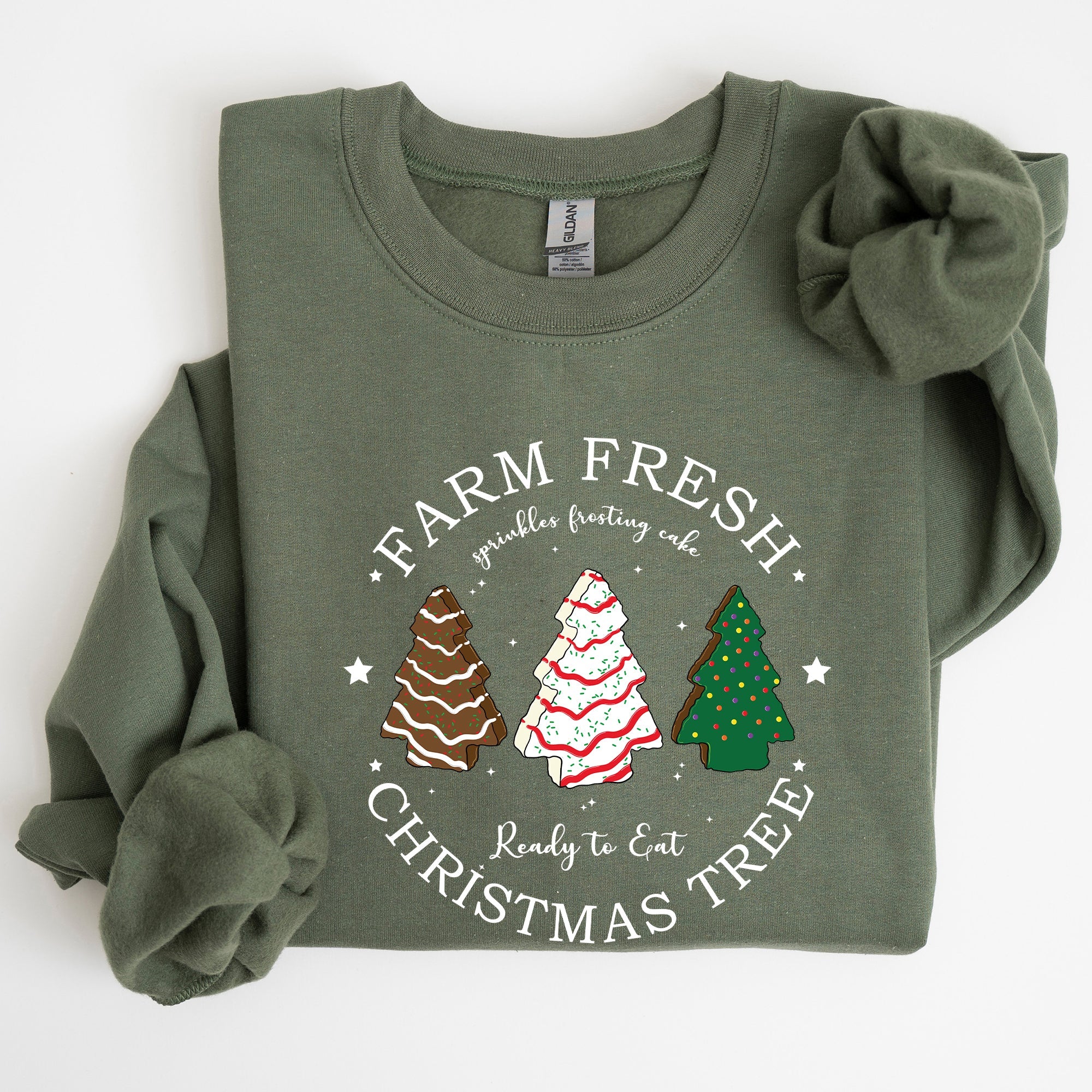 Farm Fresh Christmas Tree, White And Green Cakes, Winter, Santa, Xmas Sweatshirt